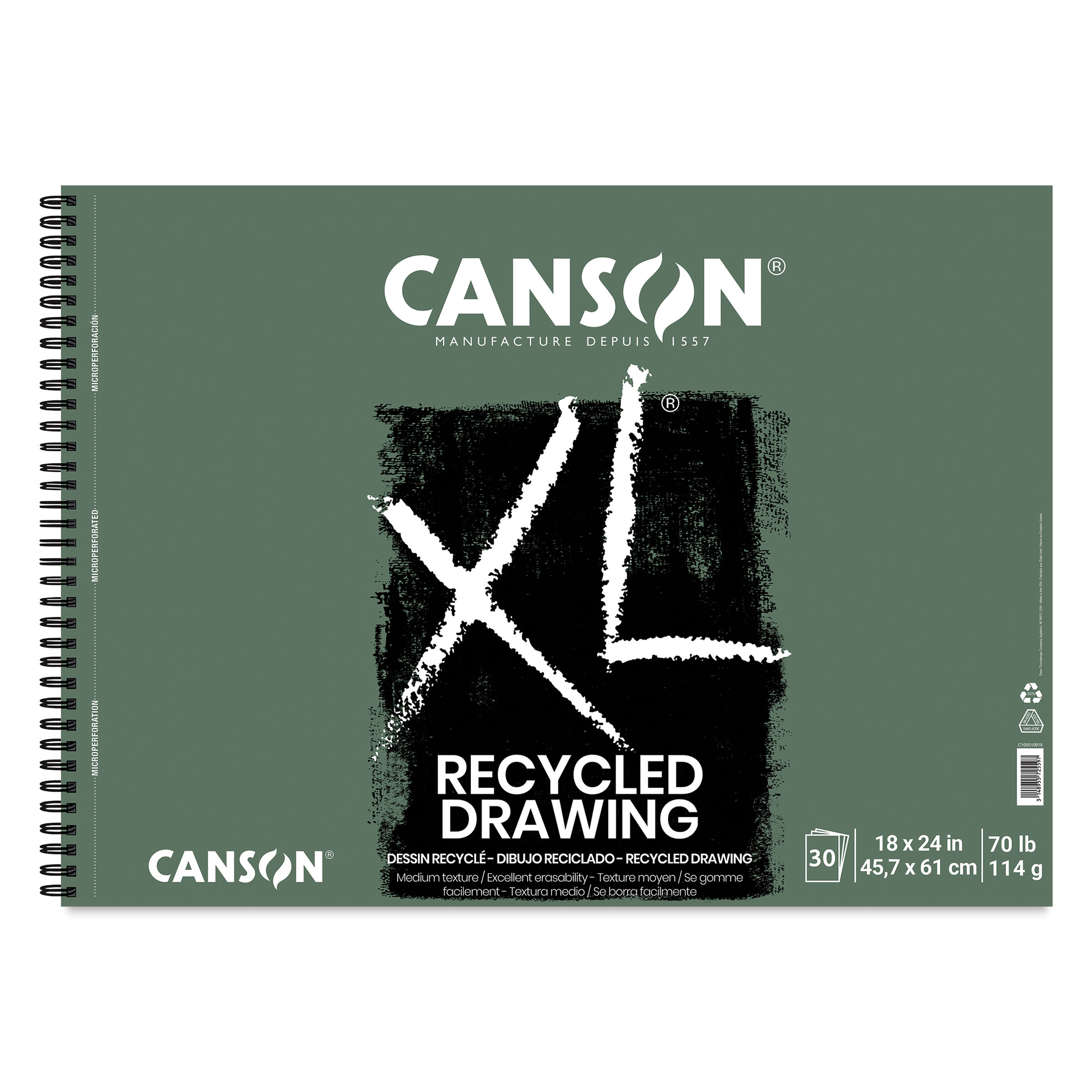 Canson XL Recycled Drawing Pad - 18" x 24", Wirebound Side, 30 Sheets