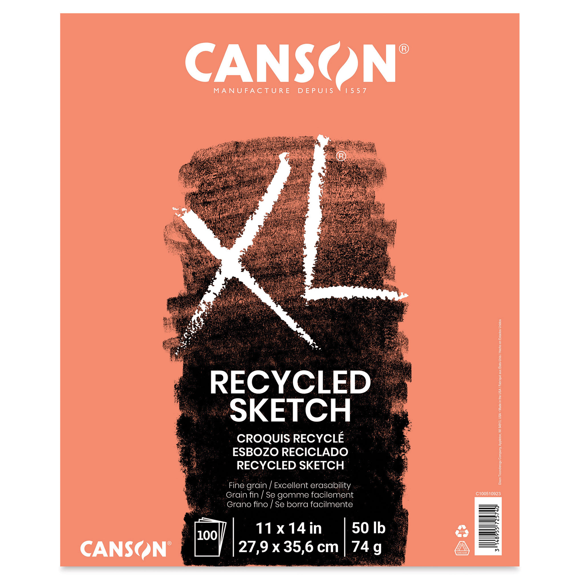 Canson XL Recycled Sketch Pad - 11" x 14", Fold-over, 100 Sheets