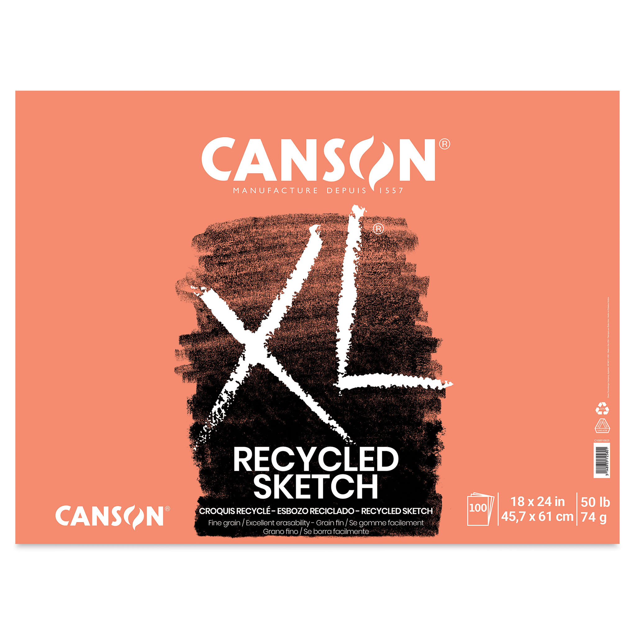 Canson XL Recycled Sketch Pad - 18" x 24", Fold-over, 100 Sheets