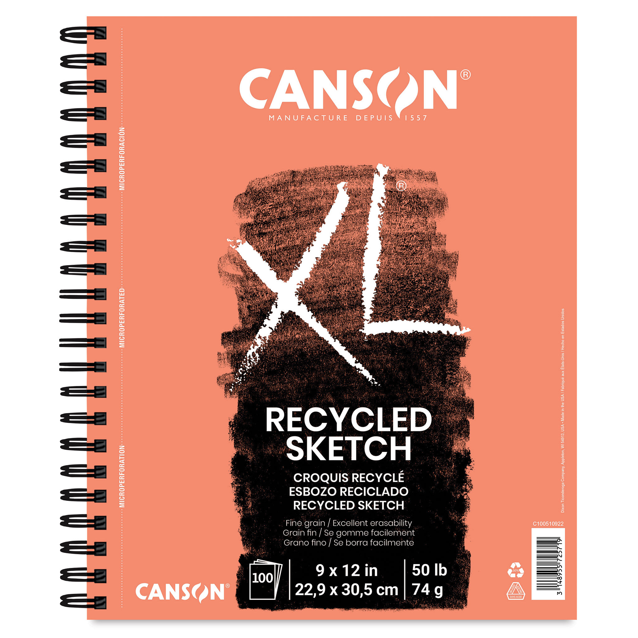 Canson XL Recycled Sketch Pad - 9" x 12", Wirebound Side, 100 Sheets