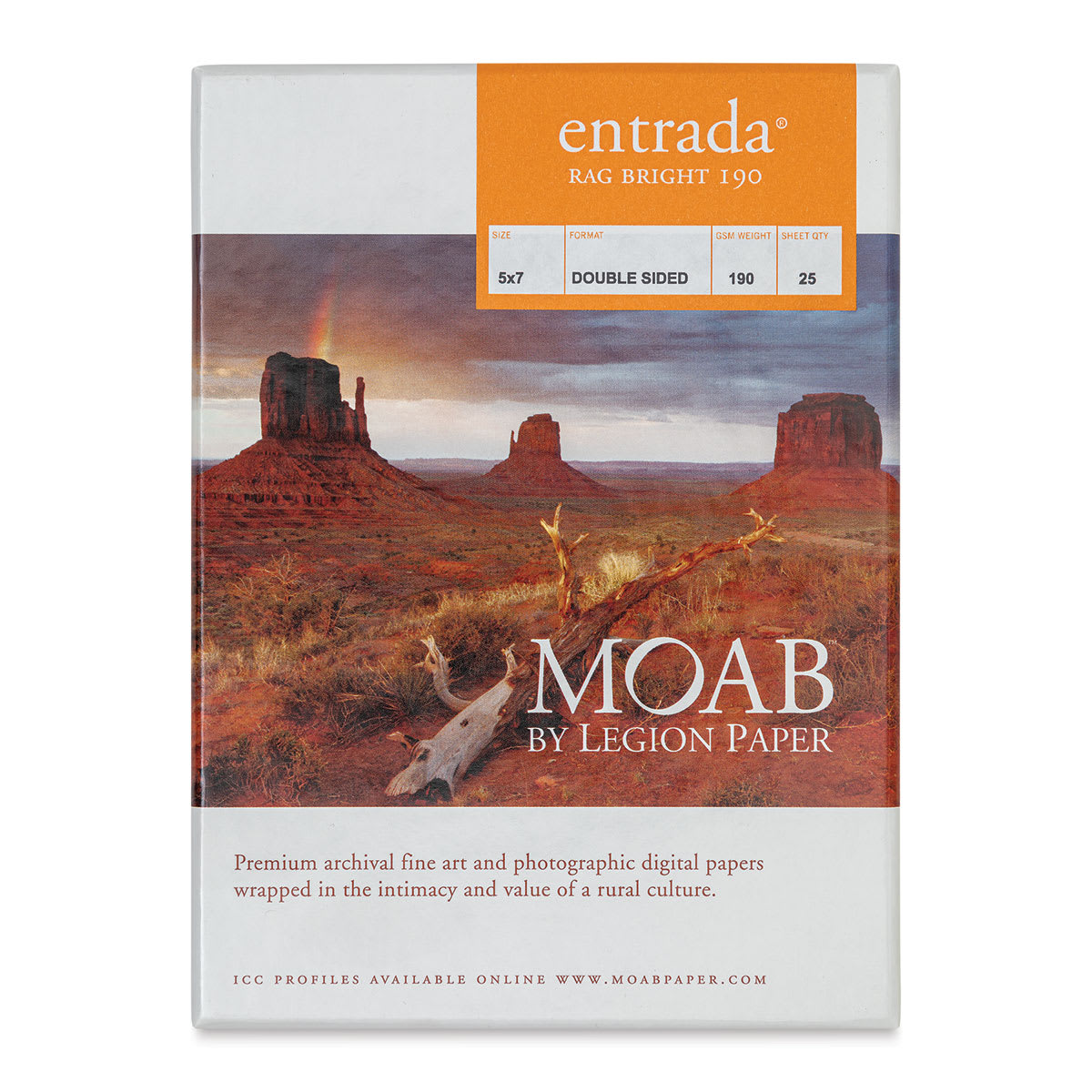 Legion Moab Entrada Digital Rag Paper - 5" x 7", Bright White, 190 gsm, Pkg of 25