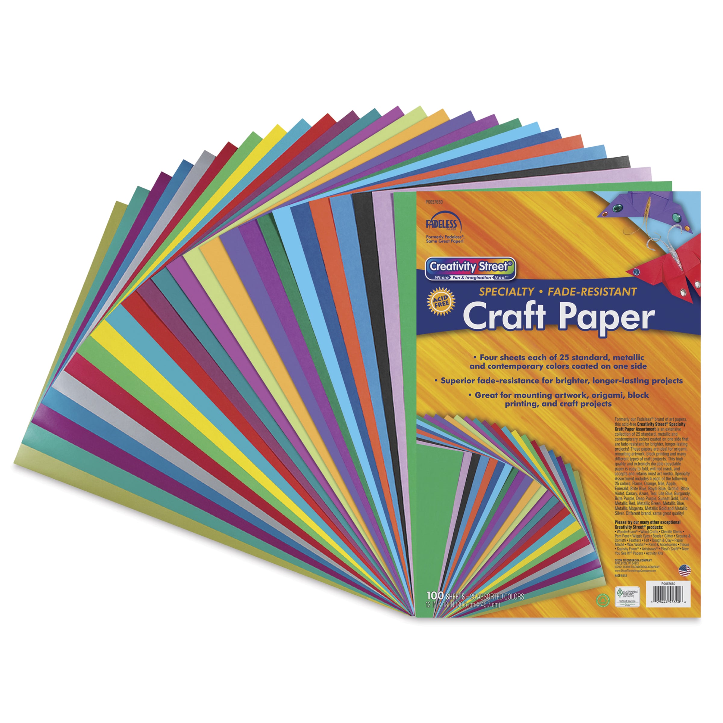 Pacon Fadeless Designer Art Paper Sheets, 12x18, 25 Assorted Colors, 100 Sheets/Pack | Quill