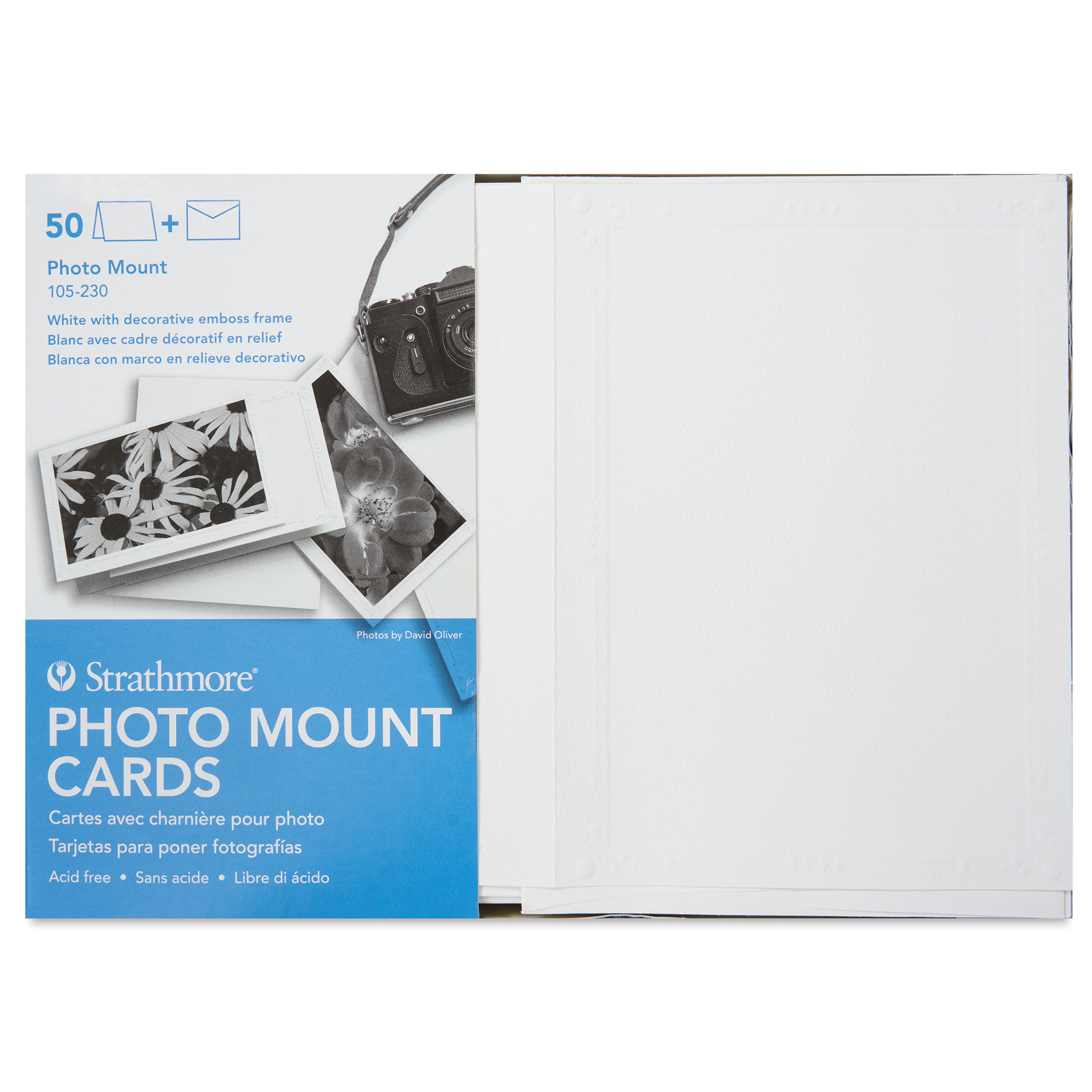 Strathmore Photo Mount Cards and Envelopes - White, Decorative Emboss, Pkg of 50