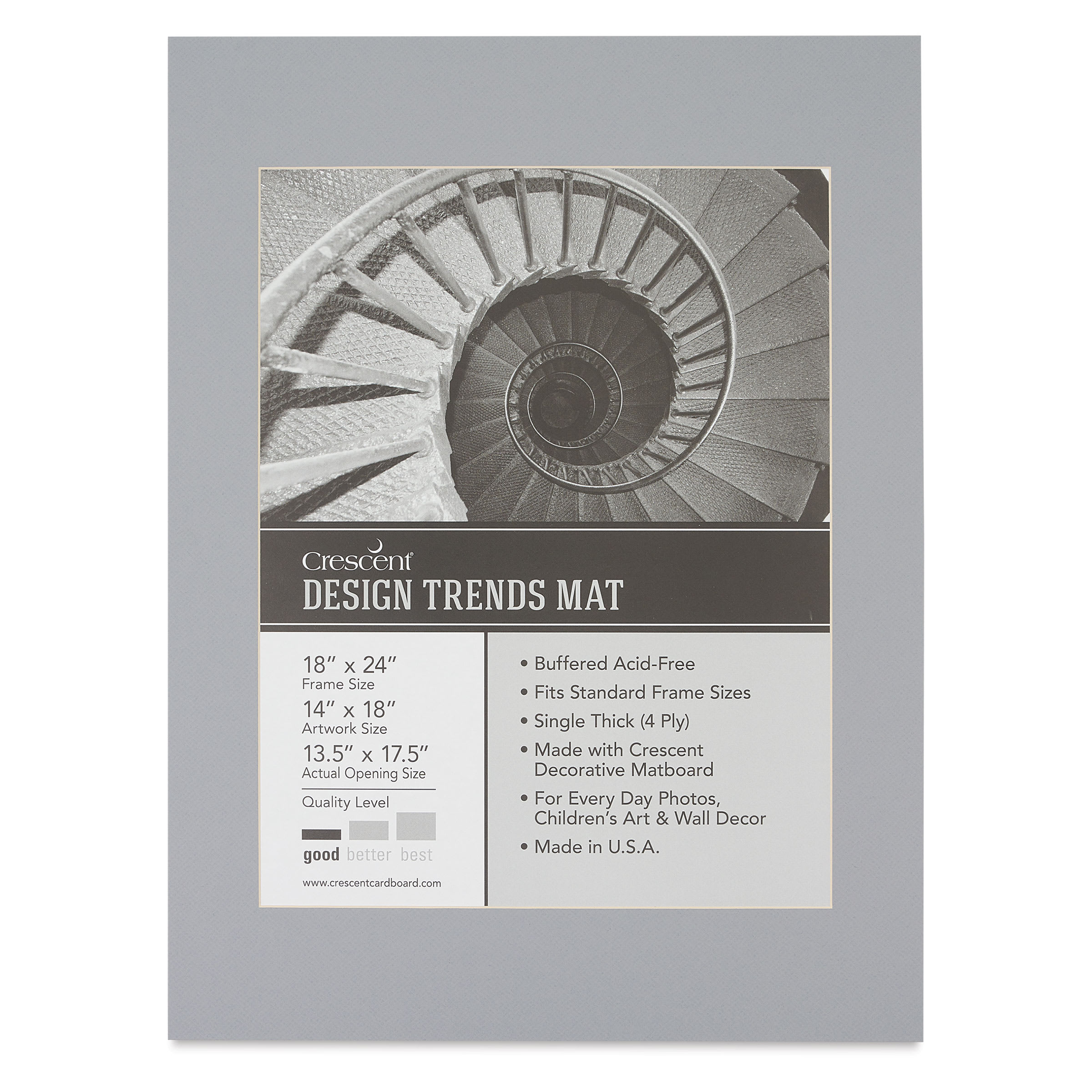 Crescent Pre-Cut Mat - Mid Gray, 18" x 24" (13-1/2" x 17-1/2" Opening)