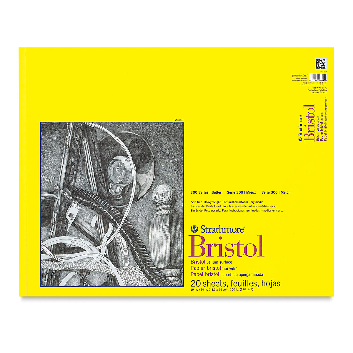 ST342-119 19 in. x 24 in. Vellum 300 Series Tape Bound Bristol Paper - 20 Sheets