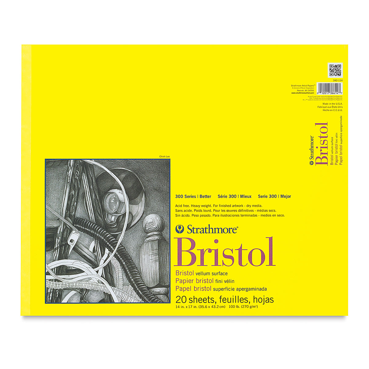 ST342-114 14 in. x 17 in. Vellum 300 Series Tape Bound Bristol Paper - 20 Sheets