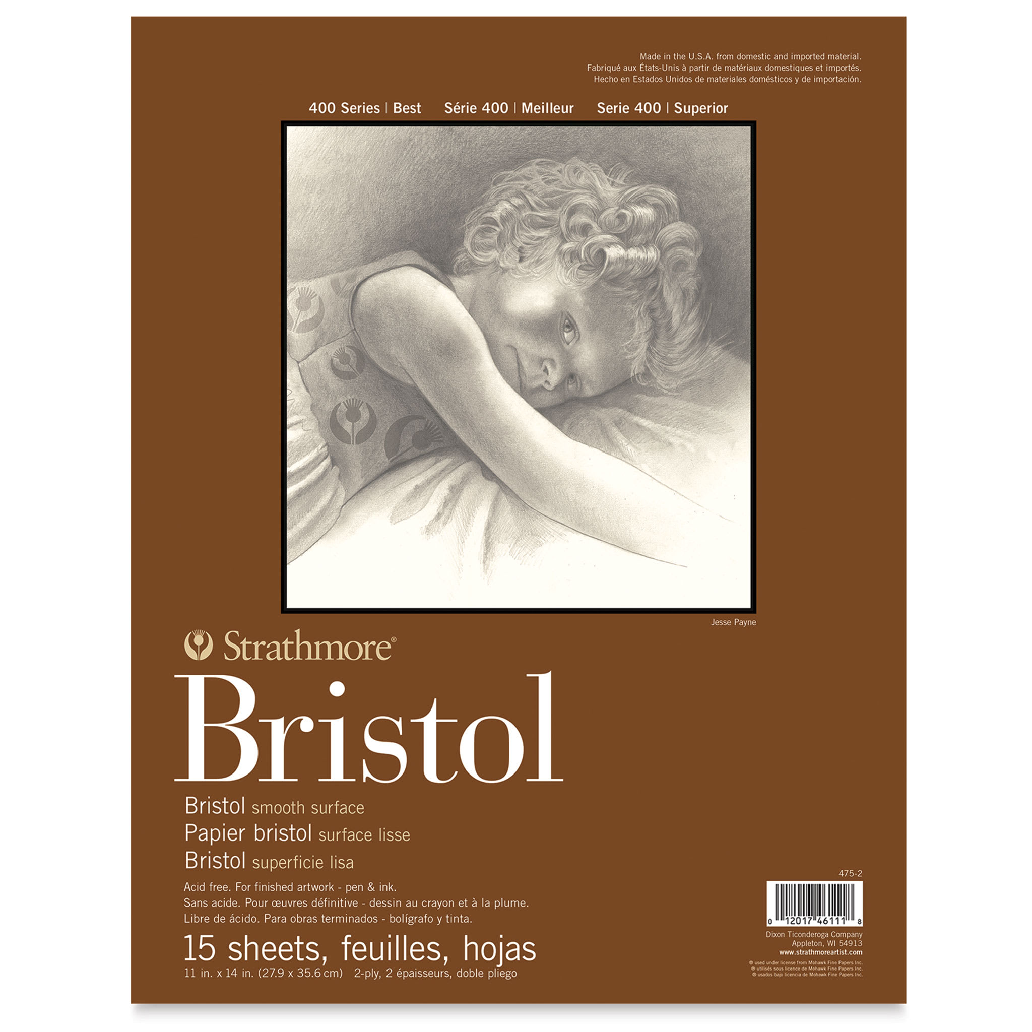 Strathmore 400 Series 11" x 14" Bristol Sketch Pad, 15 Sheets/Pad (51111)