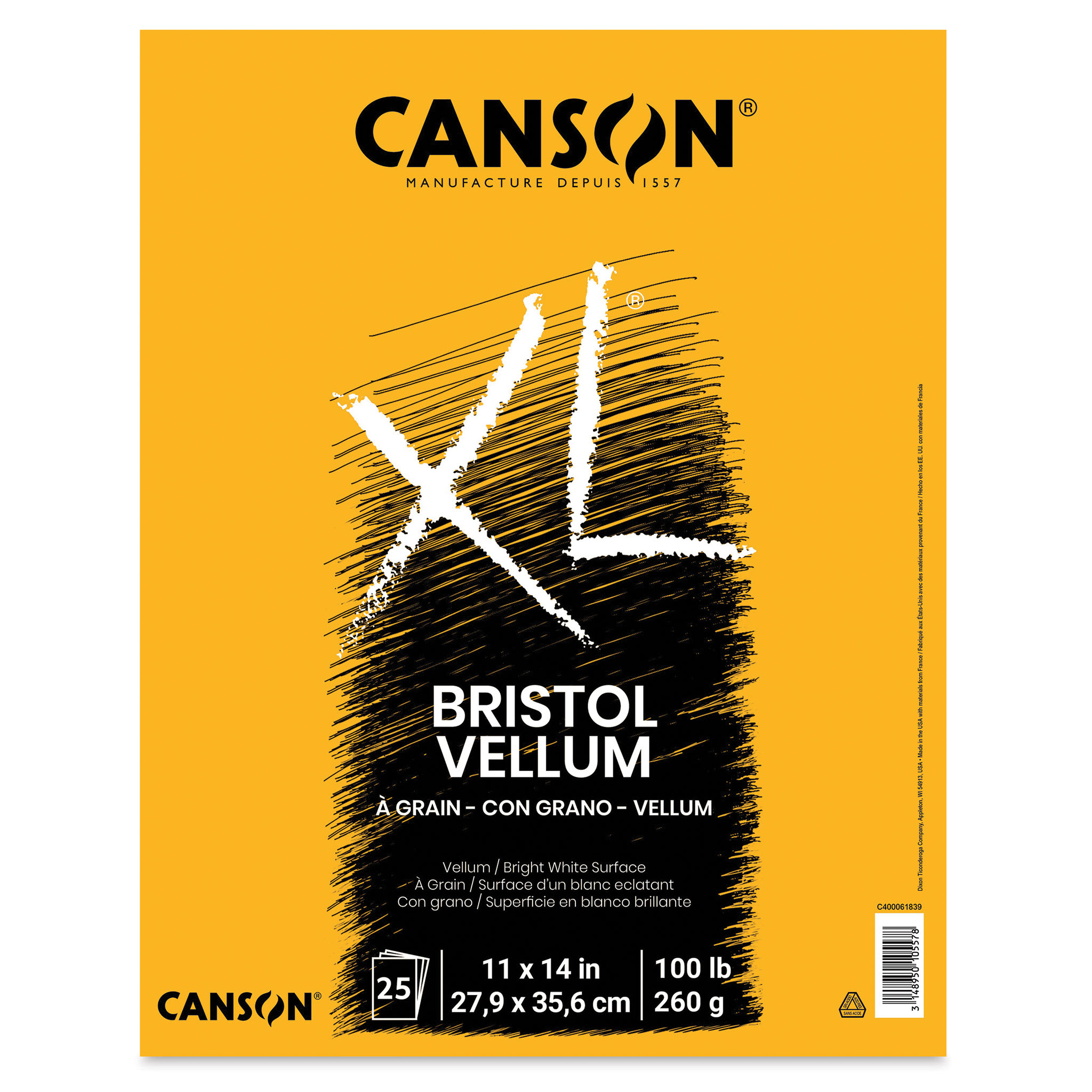 Canson XL Bristol - Pad, 11" x 14", Vellum, 25 Sheets, Tapbound