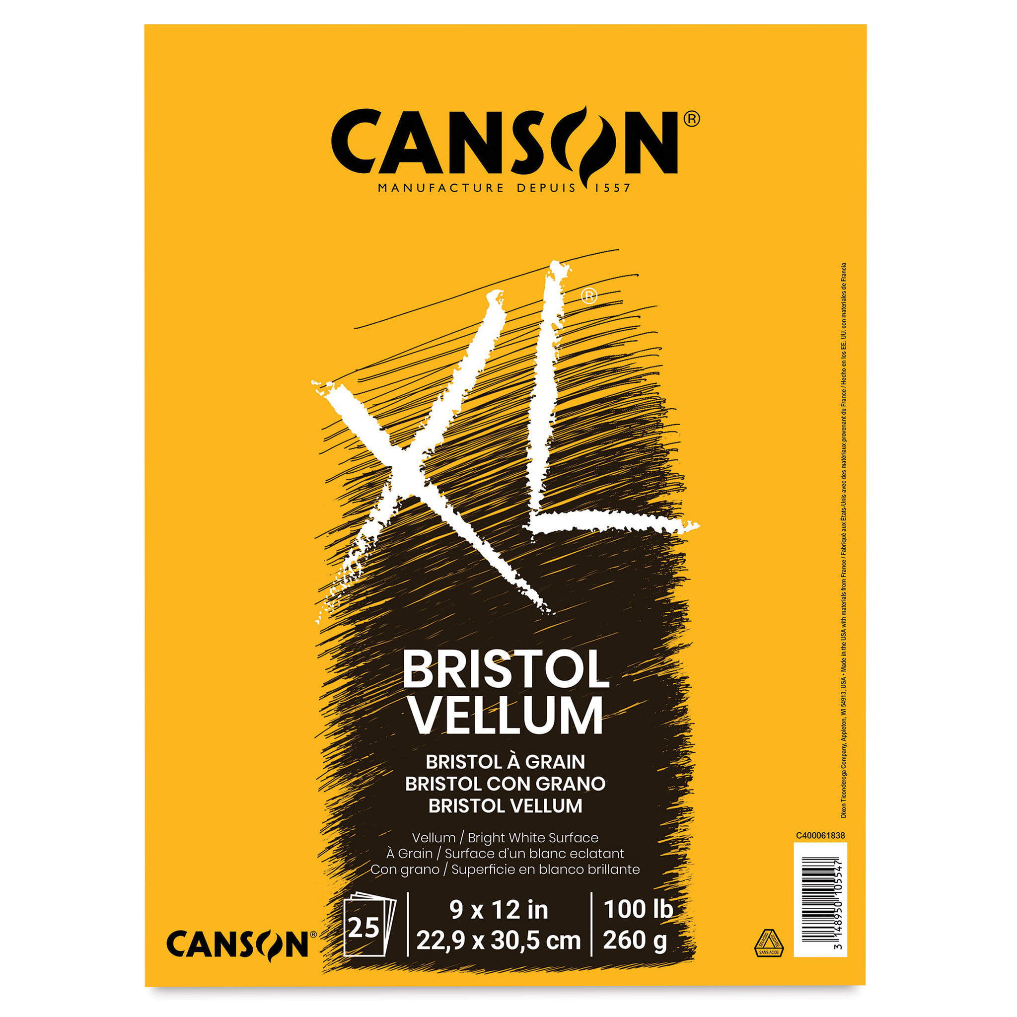 Canson XL Bristol - Pad, 9" x 12", Vellum, 25 Sheets, Tapebound