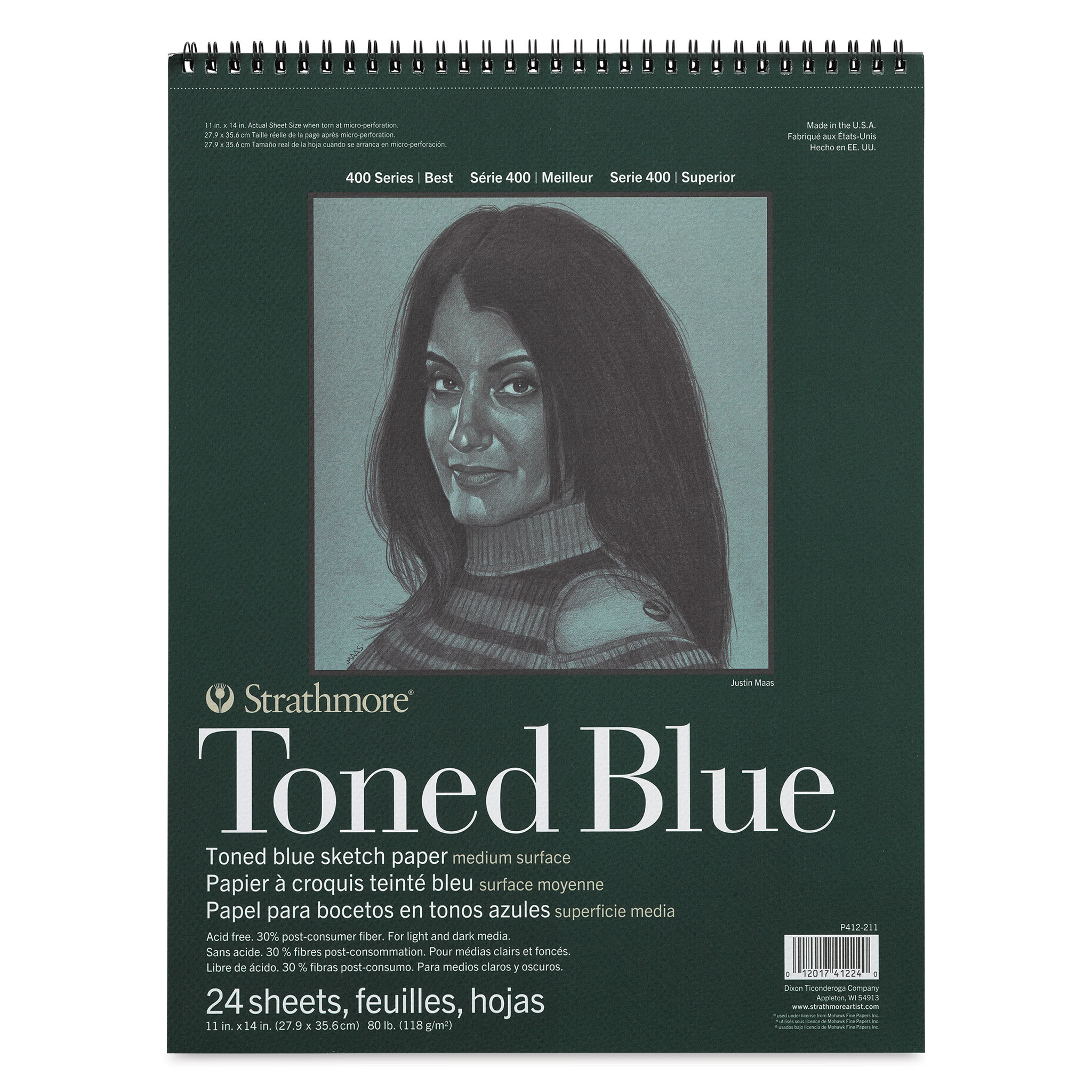 Strathmore 400 Series Recycled Toned Sketch Pad - 11" x 14", 24 Sheets, Steel Blue