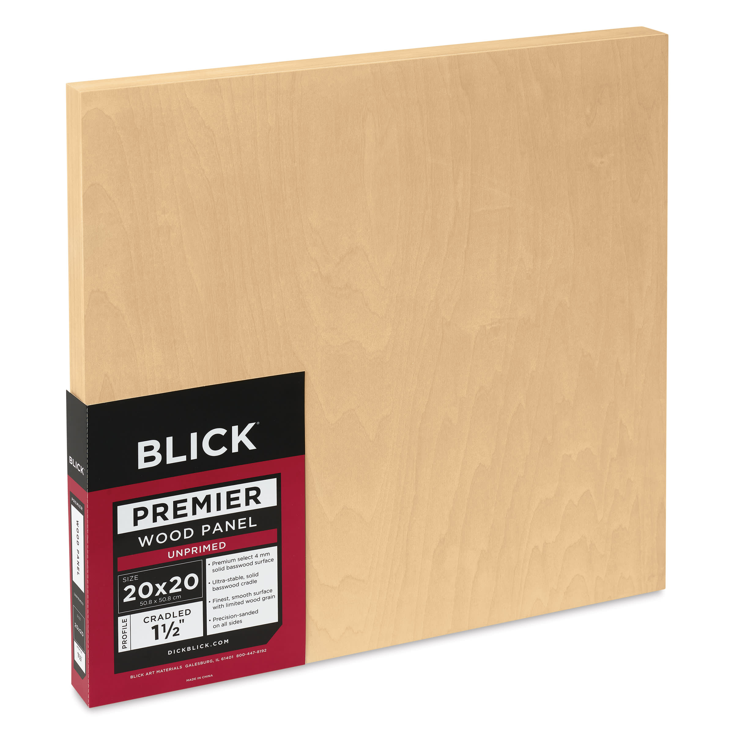 Blick Premier Wood Panel - 20" x 20", 1-1/2" Gallery Profile, Cradled