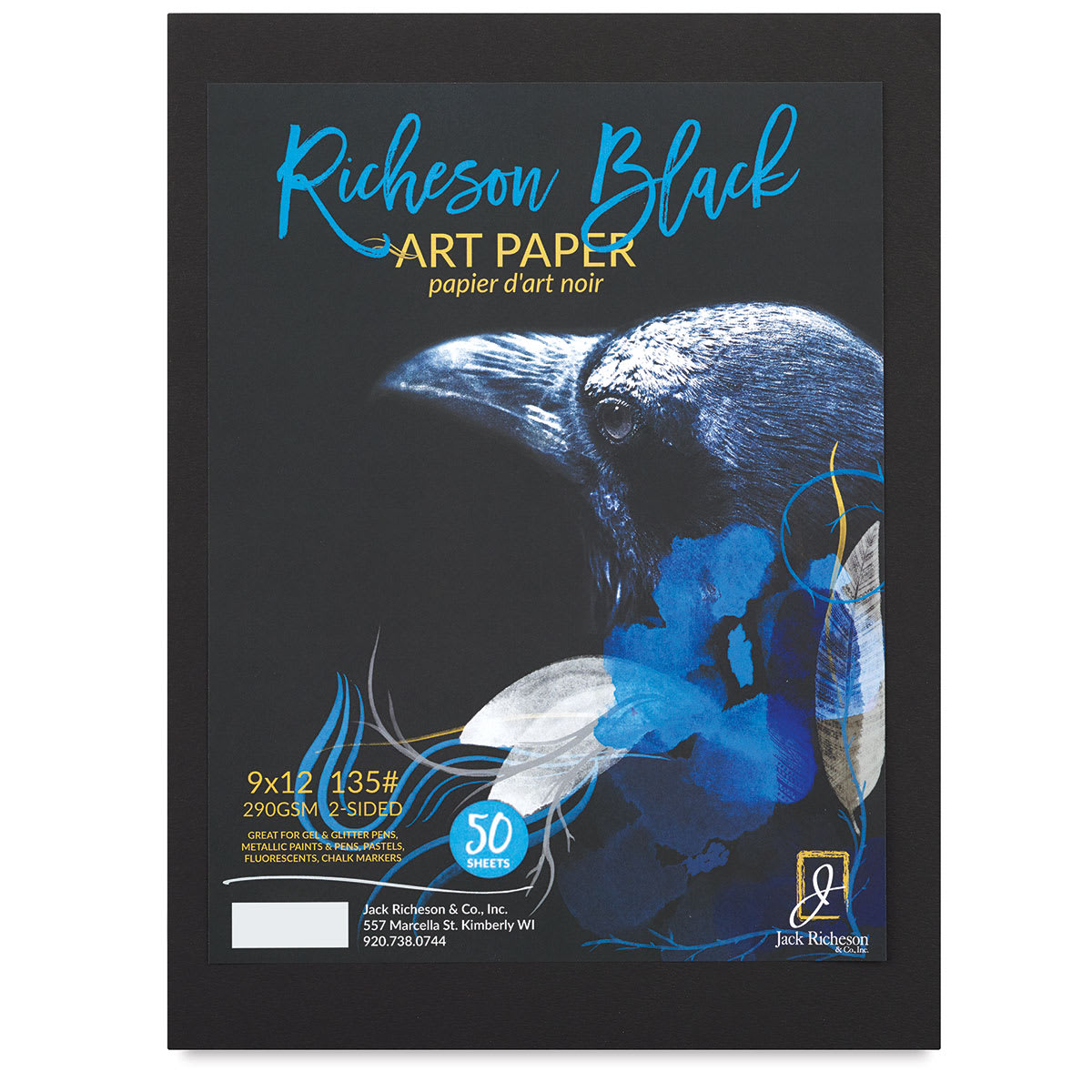 1592749 Black Watercolor 50 Sheets Paper, 135 lbs, 9 x 12 in.