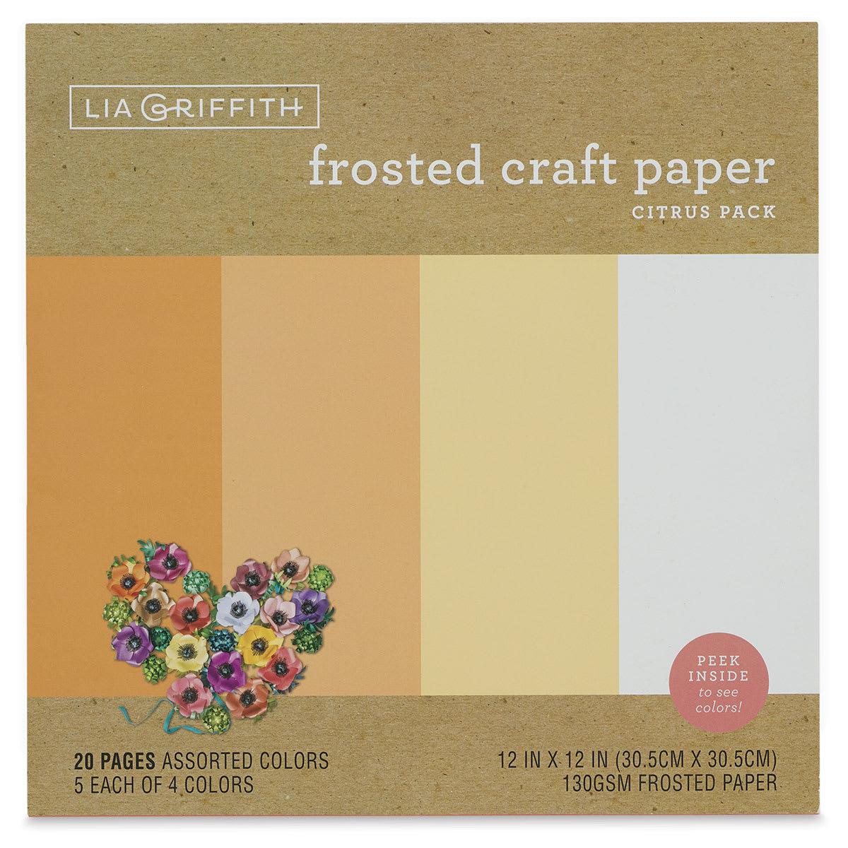 Lia Griffith Frosted Craft Paper - Citrus, 12" X 12", 20 Sheets, 130 gsm