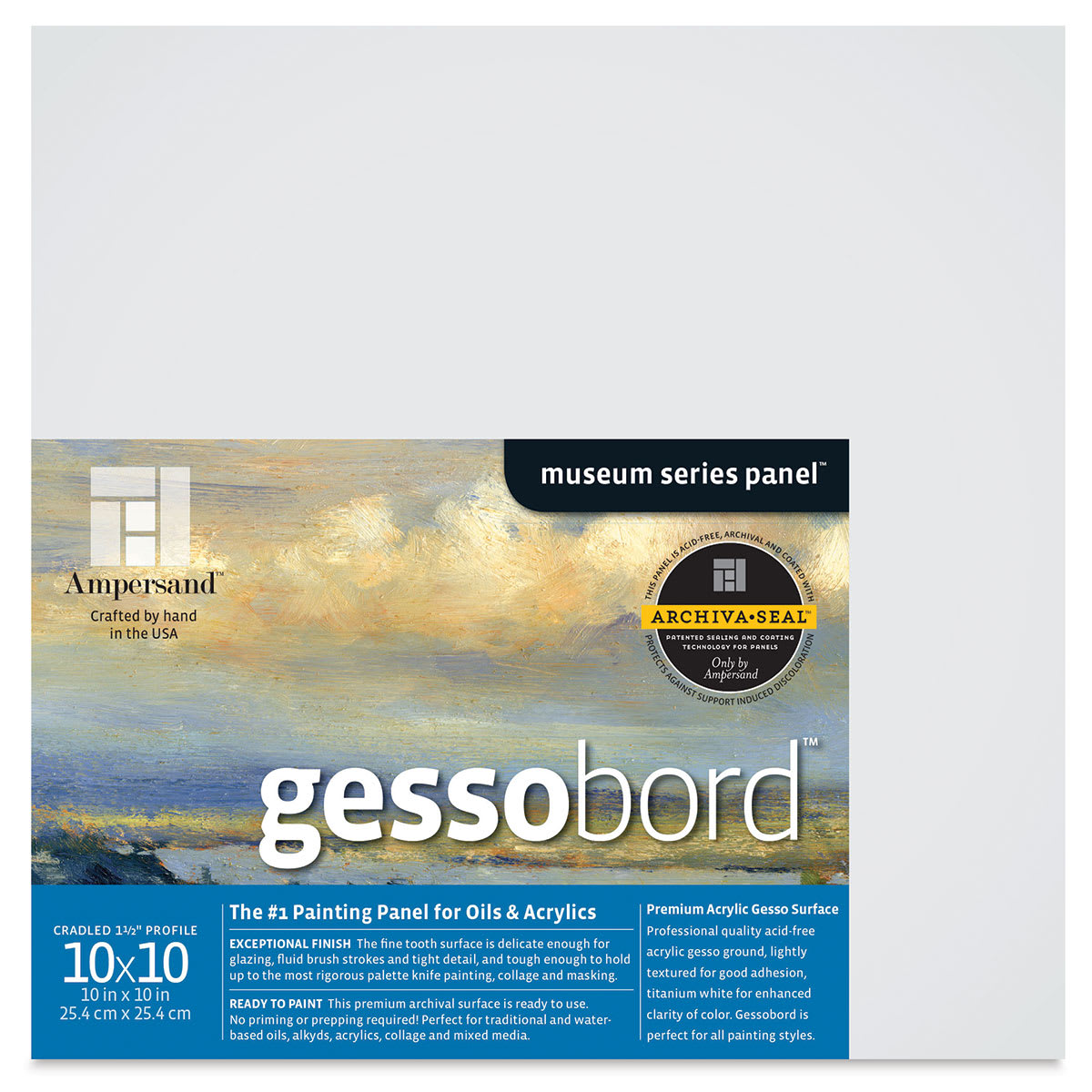Ampersand Gessobord - 10" x 10", 1-1/2" Cradled