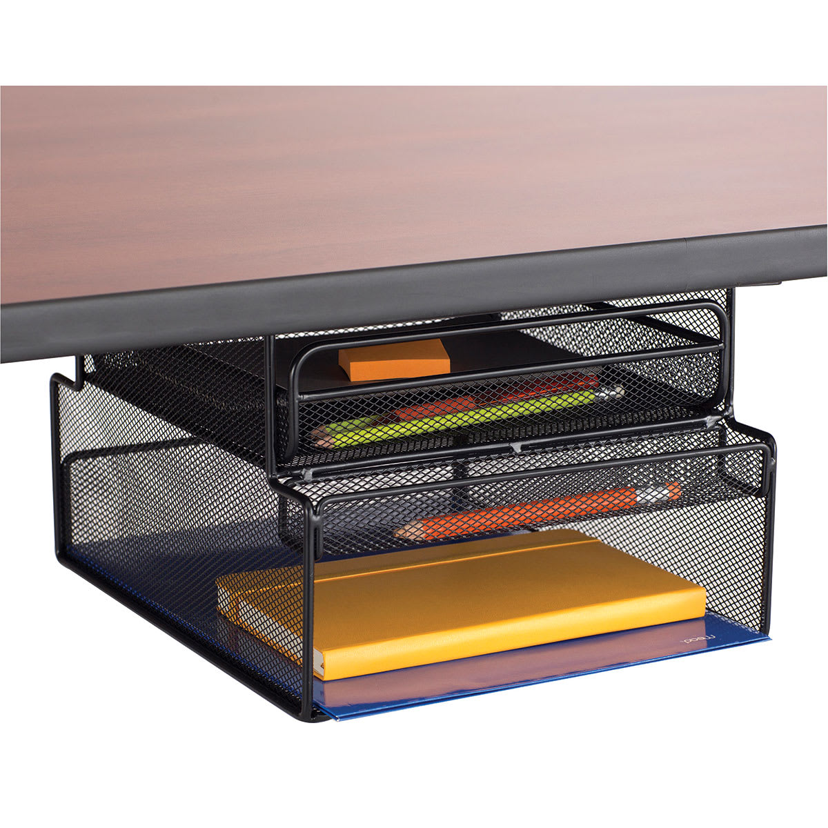Sit-To-Stand Desktop Organizer 10in W x 12in D with Wire Mesh Under Desk by Safco Office Furniture