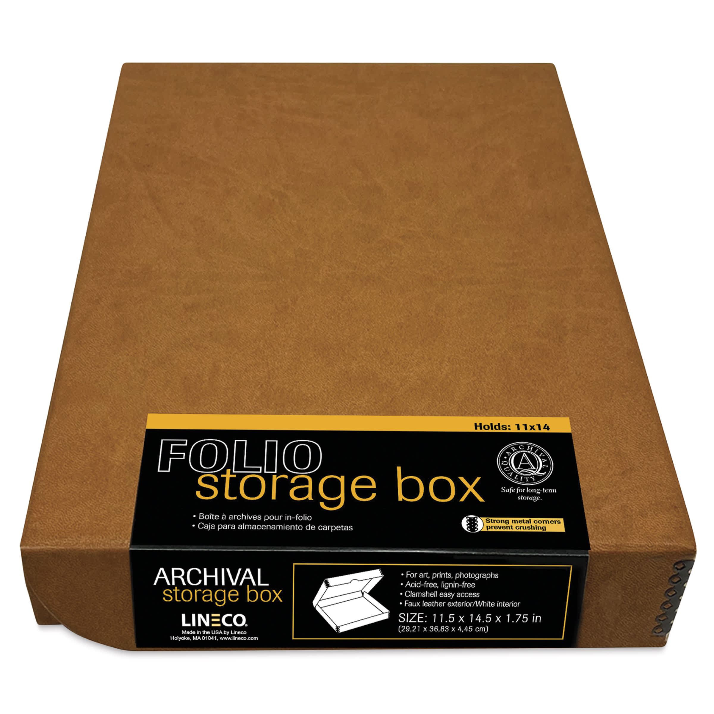 Lineco Folio Archival Storage Box - Tan, Faux Leather, 11" x 14"