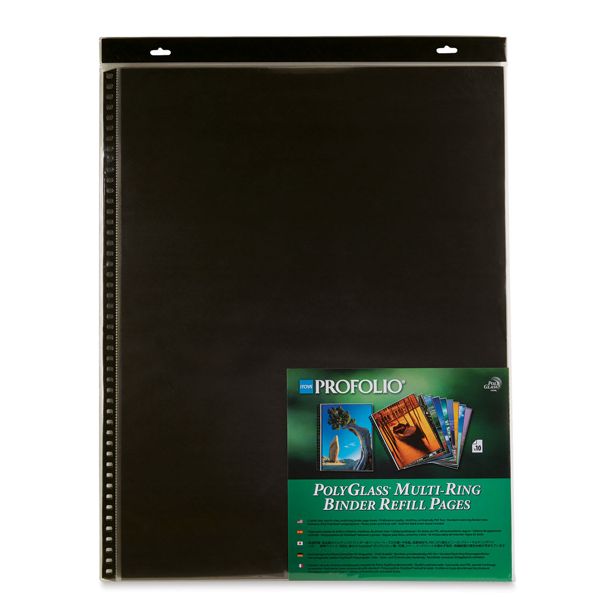 Itoya Art Profolio 18x24" Crystal Clear PolyGlass Pages, 10 Pages Per Pack - Black