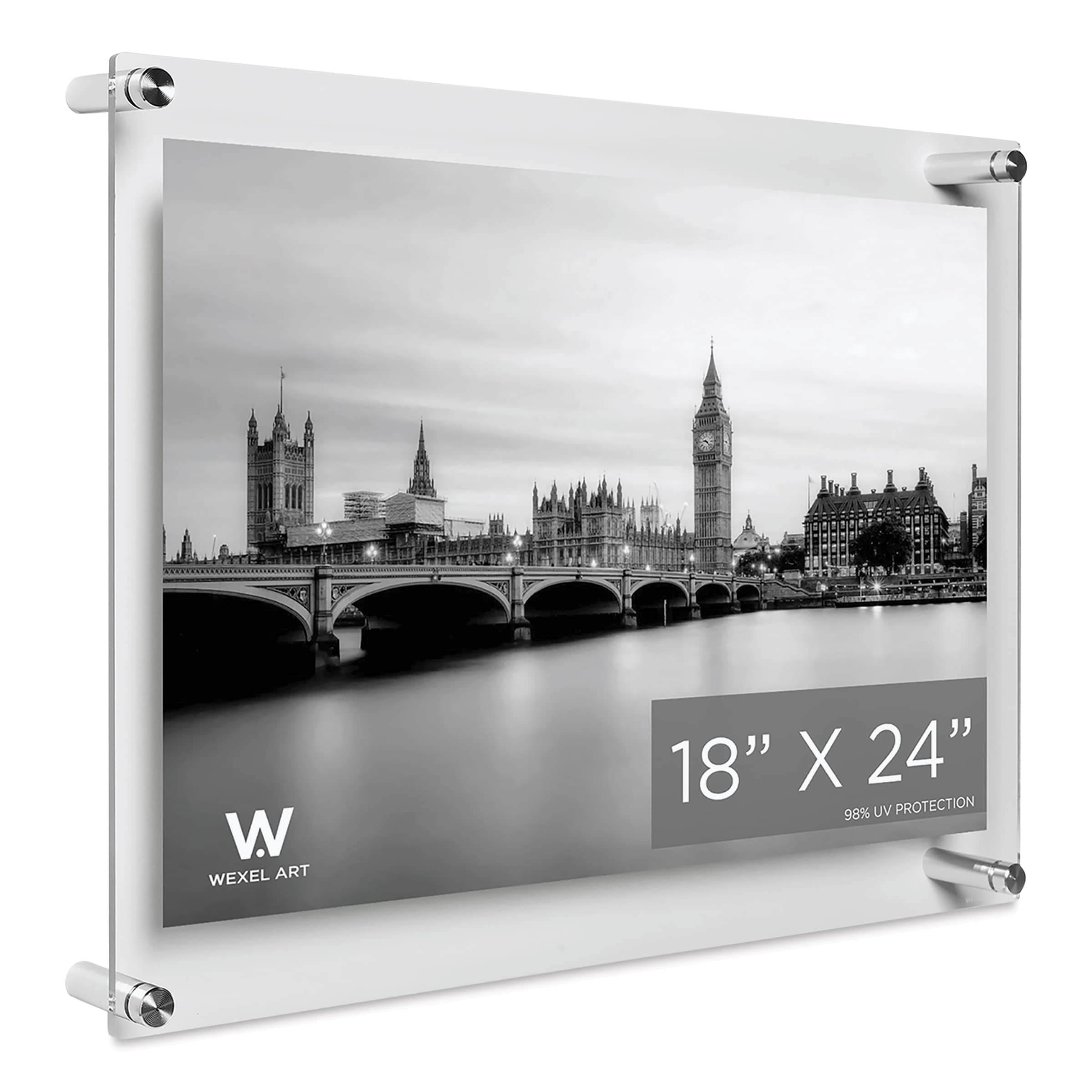 Wexel Art Double Panel Clear Acrylic Floating Wall Frame with Silver Hardware By Wexel Art Displays | 18" x 24"