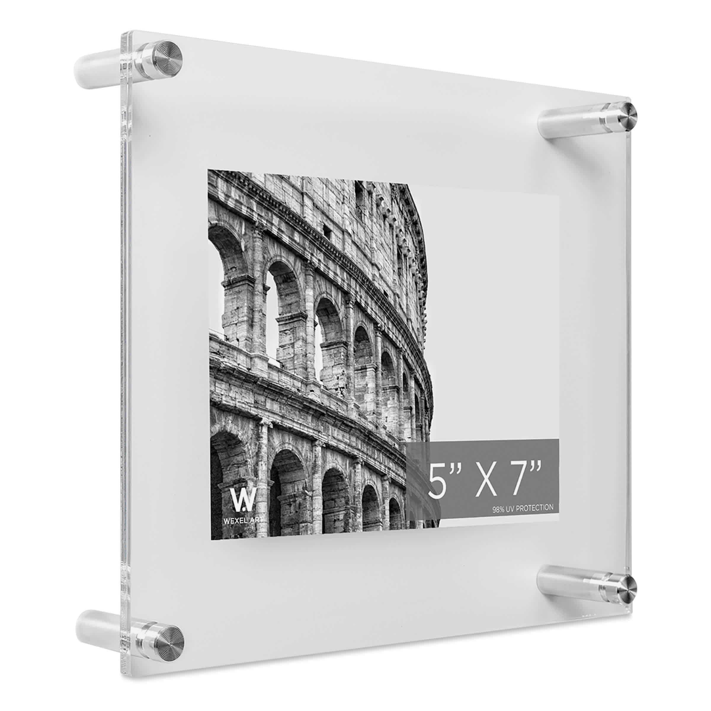 Wexel Art Double Panel Clear Acrylic Floating Wall Frame with Silver Hardware By Wexel Art Displays | 5" x 7"
