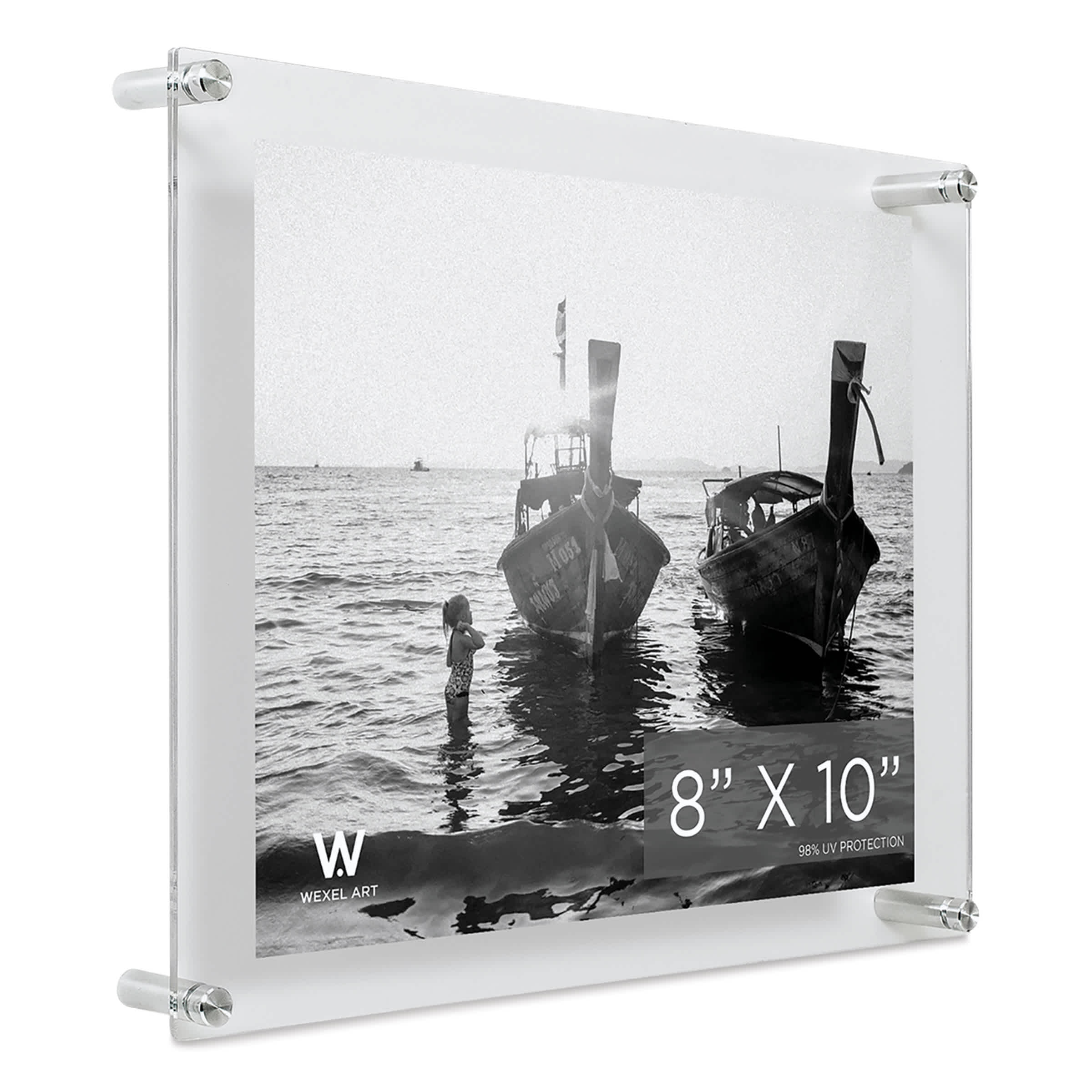 Wexel Art Double Panel Clear Acrylic Floating Wall Frame with Silver Hardware By Wexel Art Displays | 8" x 10"