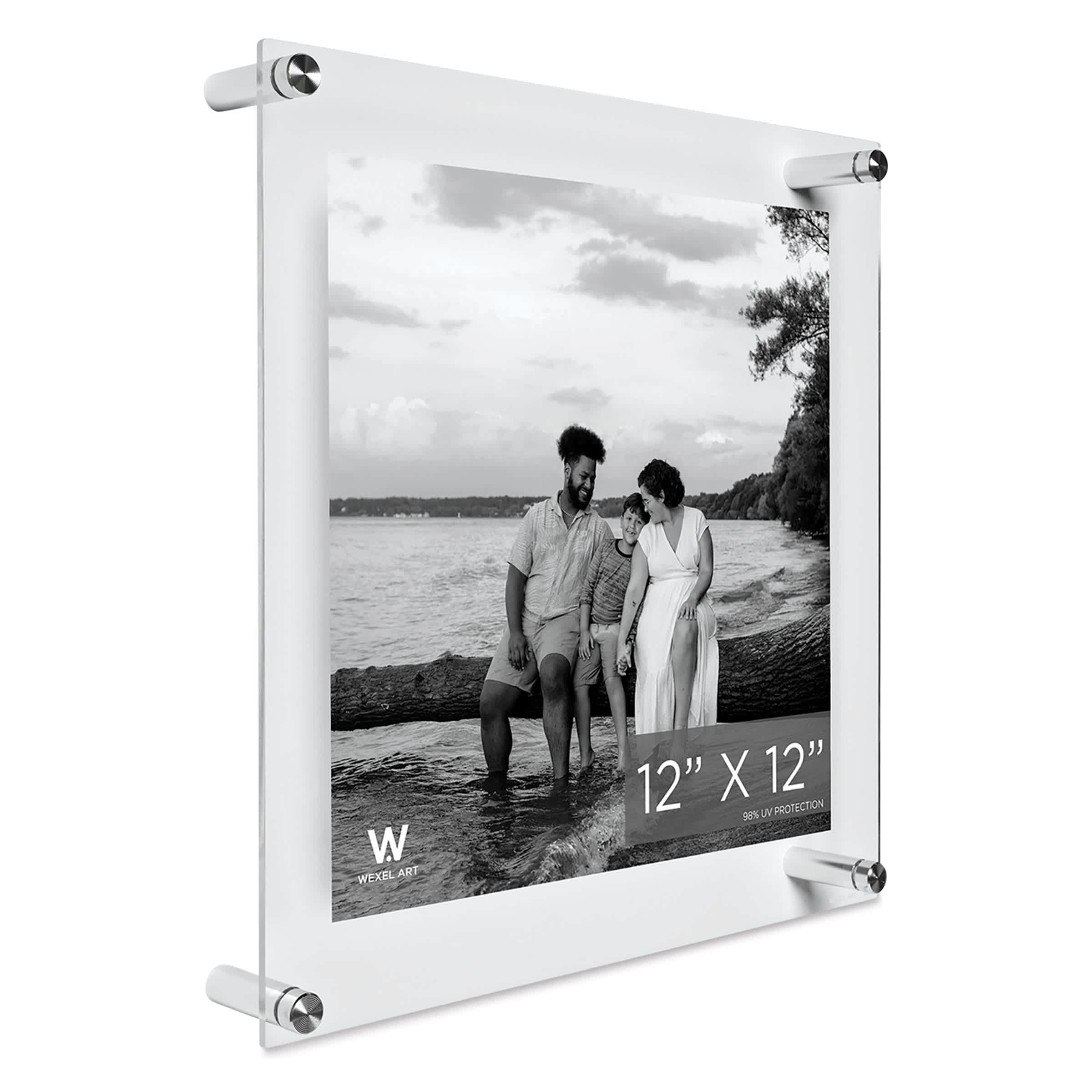 Wexel Art Double Panel Clear Acrylic Floating Wall Frame with Silver Hardware By Wexel Art Displays | 12" x 12"