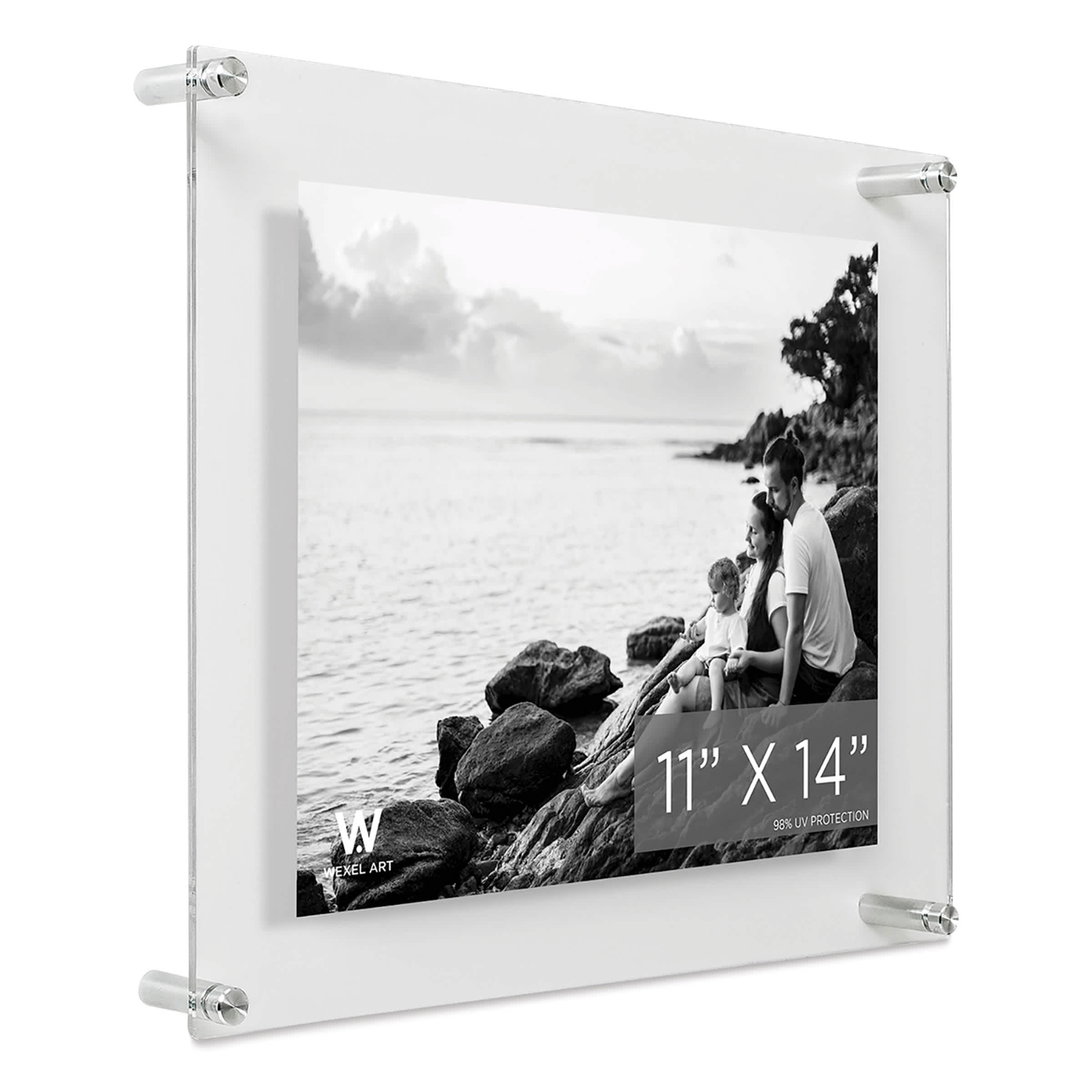 Wexel Art Double Panel Clear Acrylic Floating Wall Frame with Silver Hardware By Wexel Art Displays | 11" x 14"