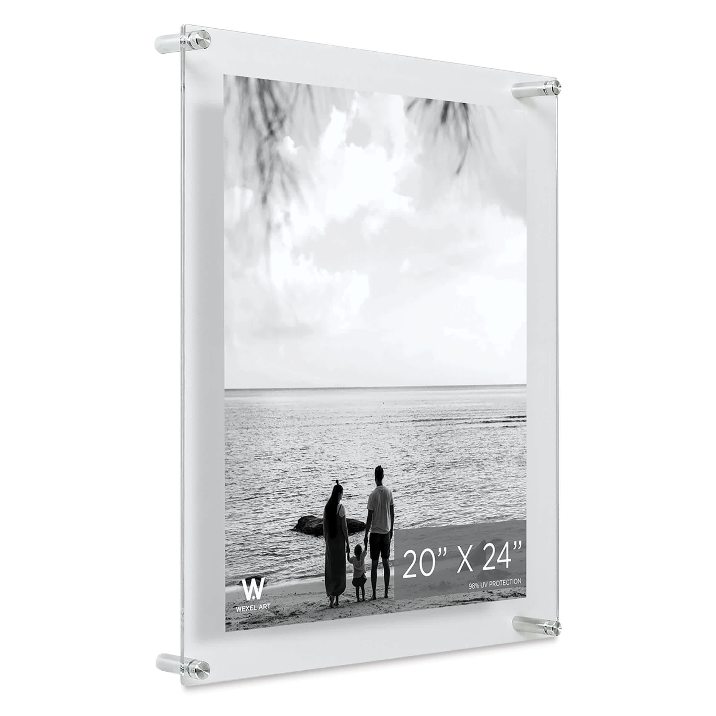Wexel Art Double Panel Clear Acrylic Floating Wall Frame with Silver Hardware By Wexel Art Displays | 20" x 24"