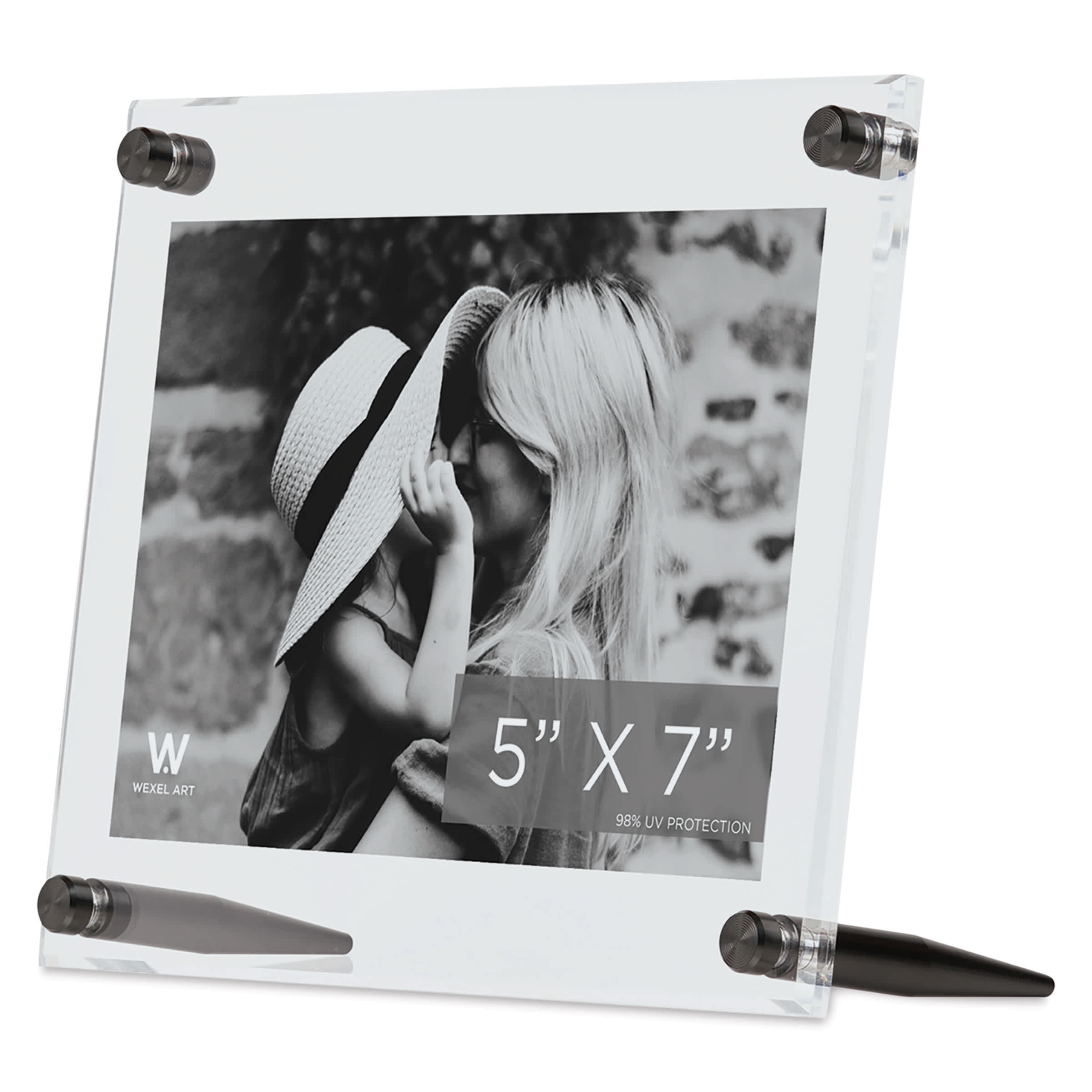 Wexel Art Clear Acrylic Tabletop Floating Picture Frame with Graphite Hardware By Wexel Art Displays | 5" x 7"
