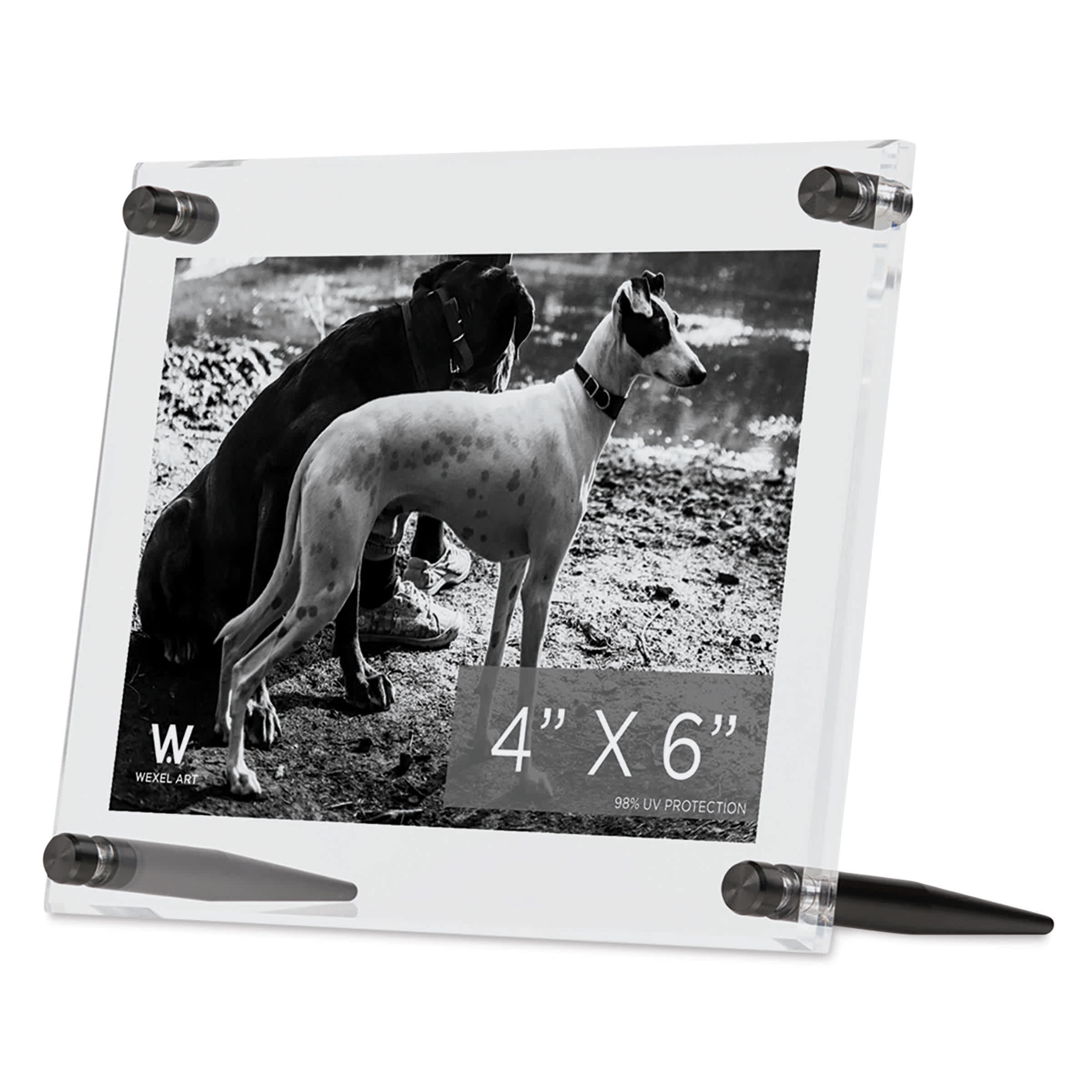 Wexel Art Clear Acrylic Tabletop Floating Picture Frame with Graphite Hardware By Wexel Art Displays | 4" x 6"