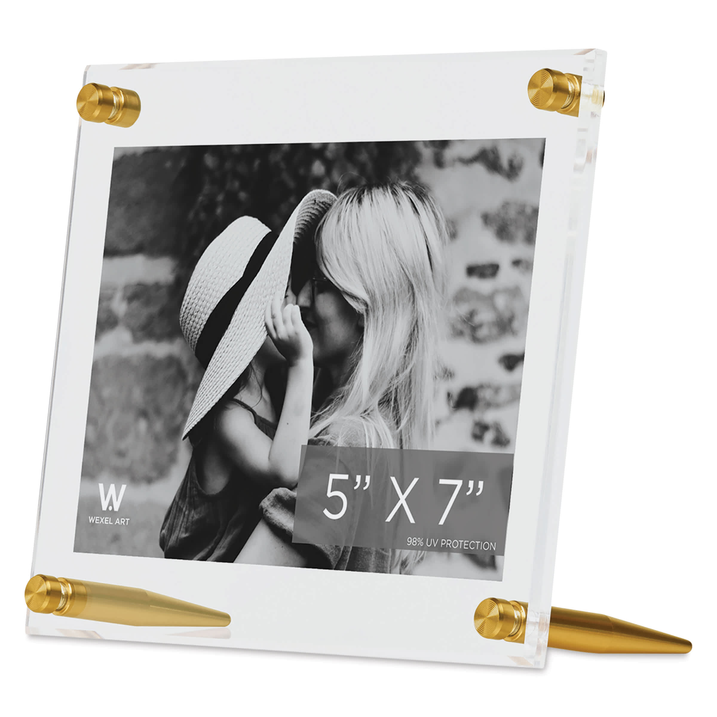 Wexel Art Clear Acrylic Tabletop Floating Picture Frame with Gold Hardware By Wexel Art Displays | 5" x 7"