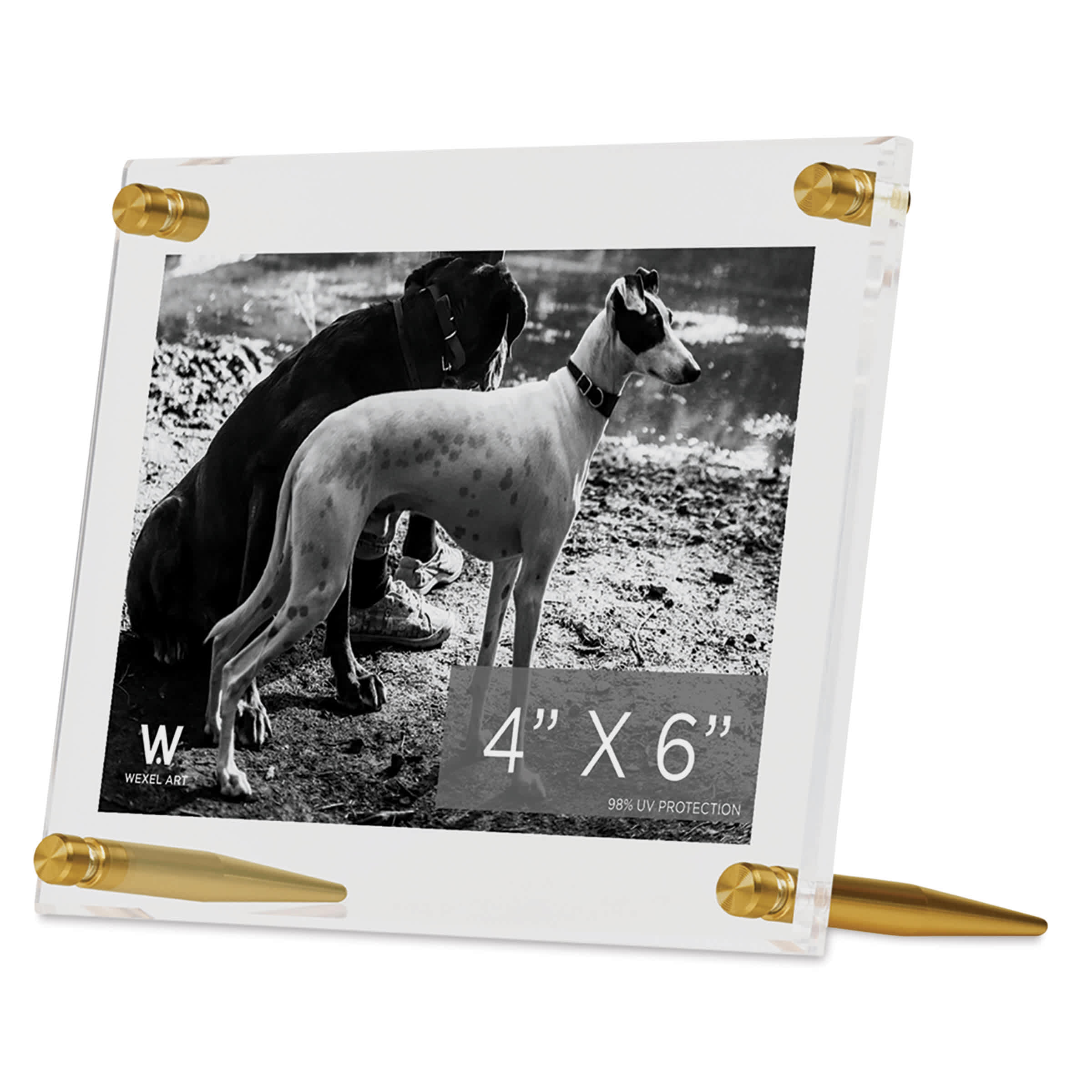 Wexel Art Clear Acrylic Tabletop Floating Picture Frame with Gold Hardware By Wexel Art Displays | 4" x 6"