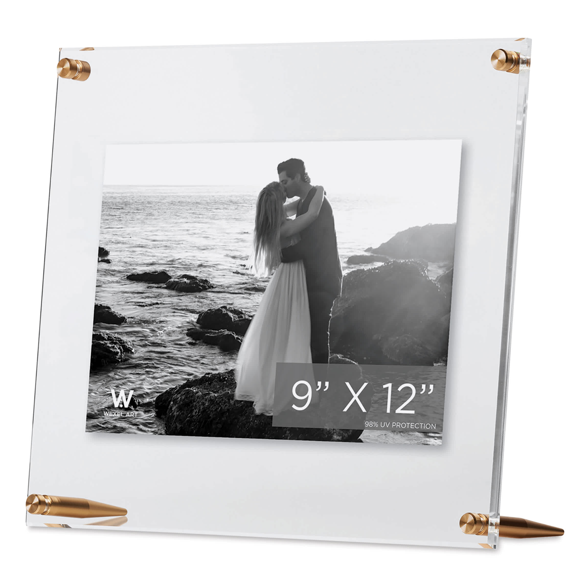 Wexel Art Clear Acrylic Tabletop Floating Picture Frame with Gold Hardware By Wexel Art Displays | 9" x 12"
