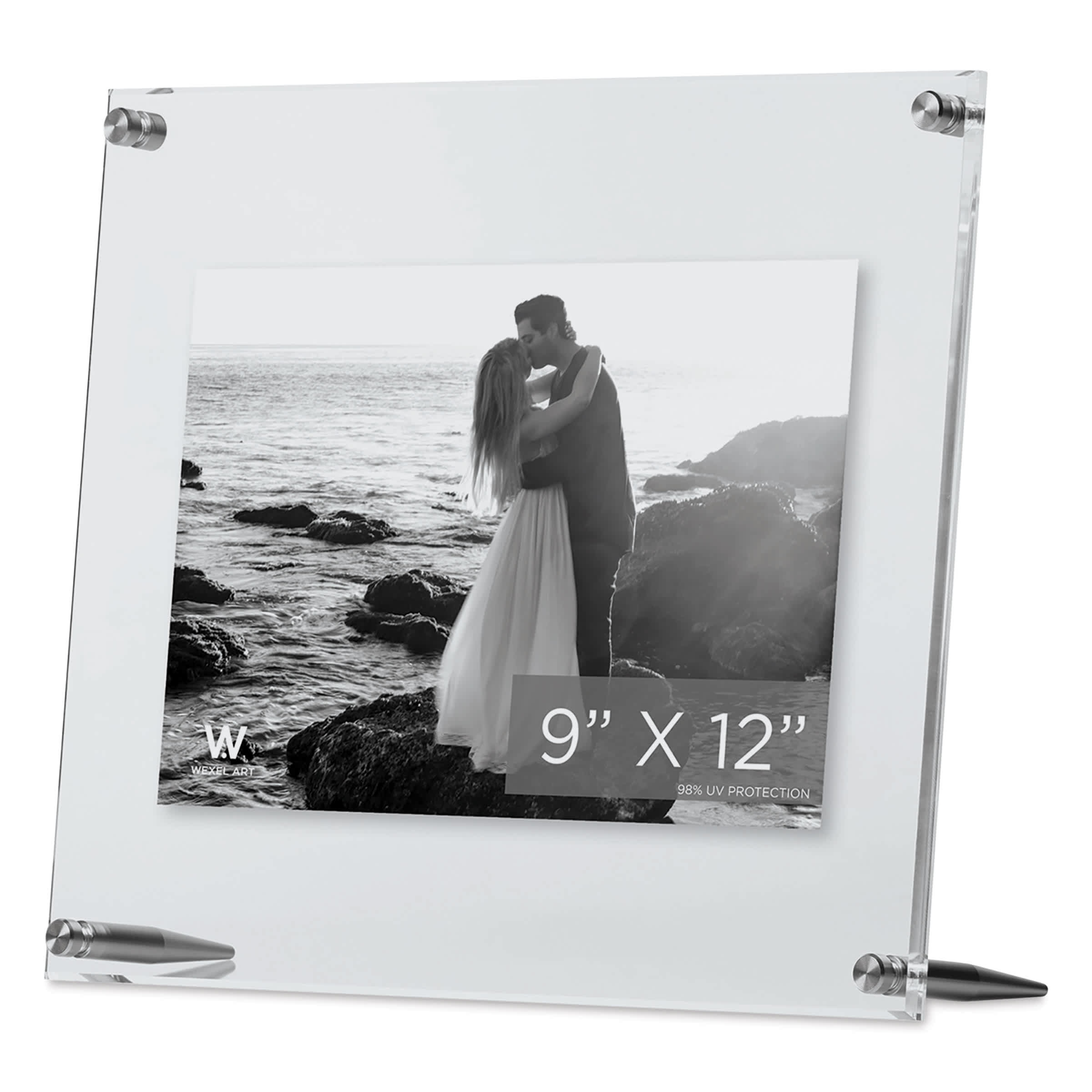 Wexel Art Clear Acrylic Tabletop Floating Picture Frame with Silver Hardware By Wexel Art Displays | 9" x 12"