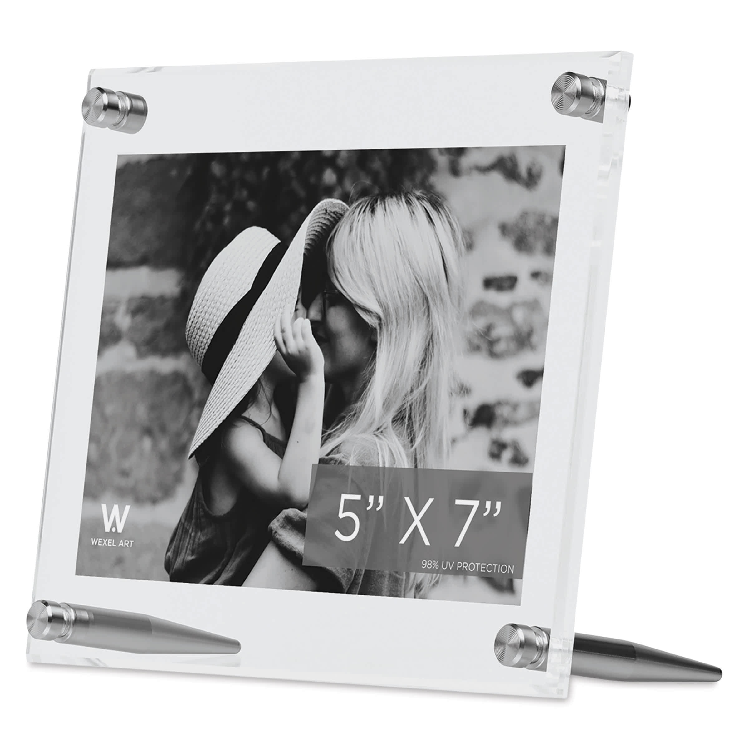 Wexel Art Clear Acrylic Tabletop Floating Picture Frame with Silver Hardware By Wexel Art Displays | 5" x 7"