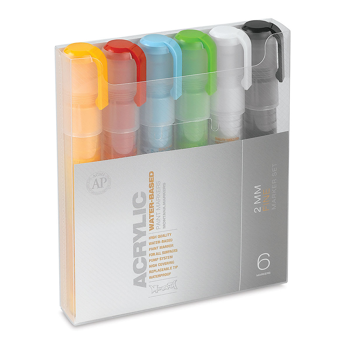 Montana Acrylic Markers - Set of 6, Assorted Colors, Fine Point