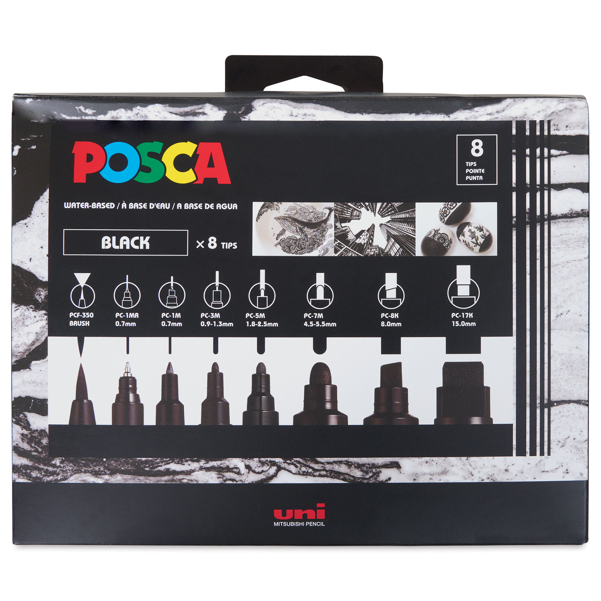 Posca Paint Markers - Set of 8, Black, Assorted Tips