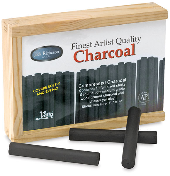 0.43 x 2.5 in. Extra Smooth Soft Non-Toxic Pressed Charcoal Stick - Black- Pack 10