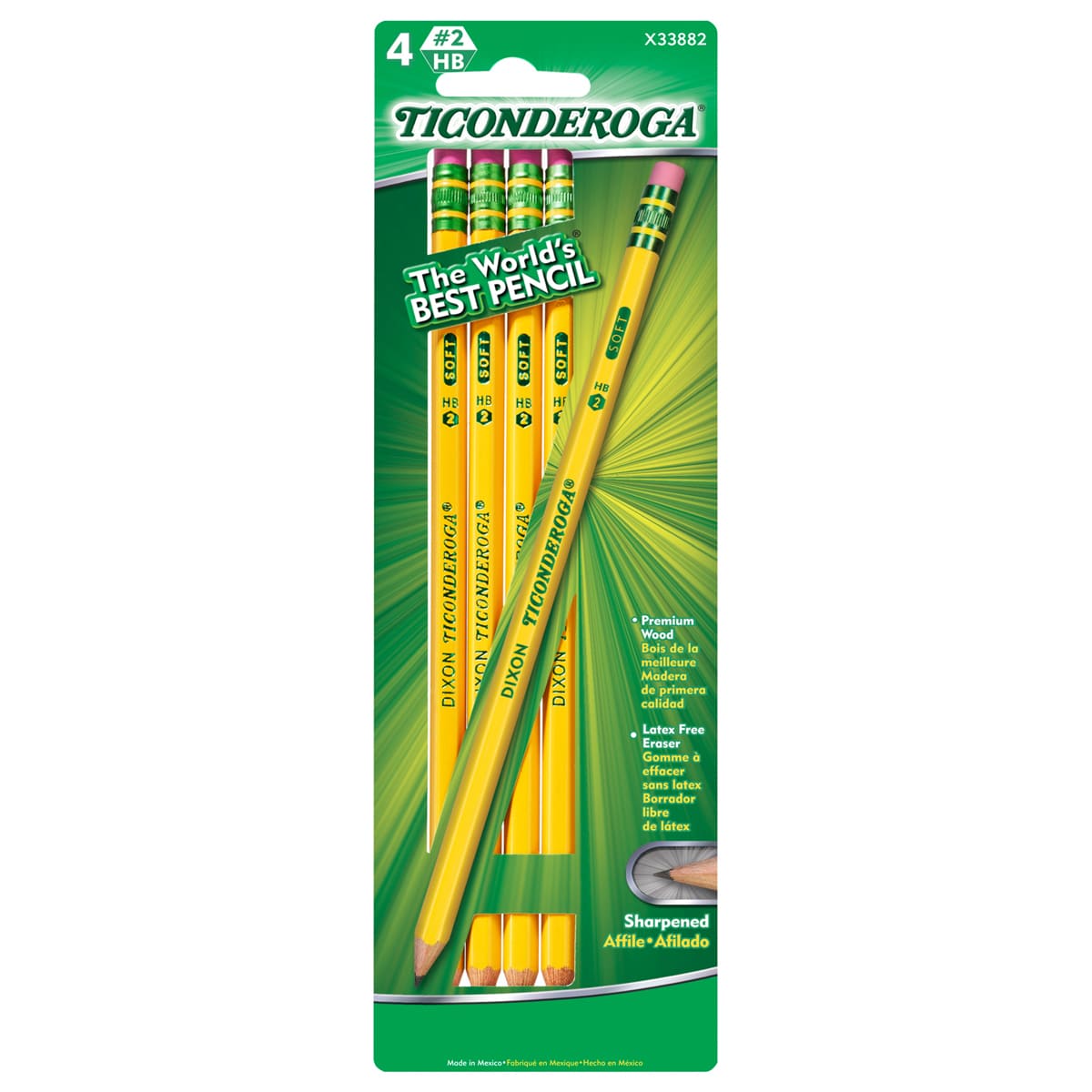 Ticonderoga Pencils 4Pkg   Carded  Peggable