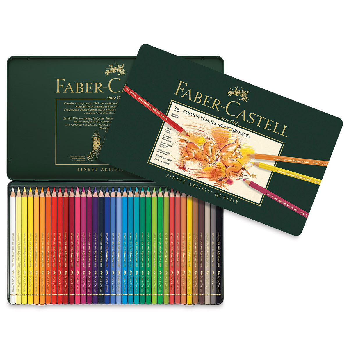 Faber-Castell Polychromos Pencil Set - Set of 36, Tin Box, Assorted Colors