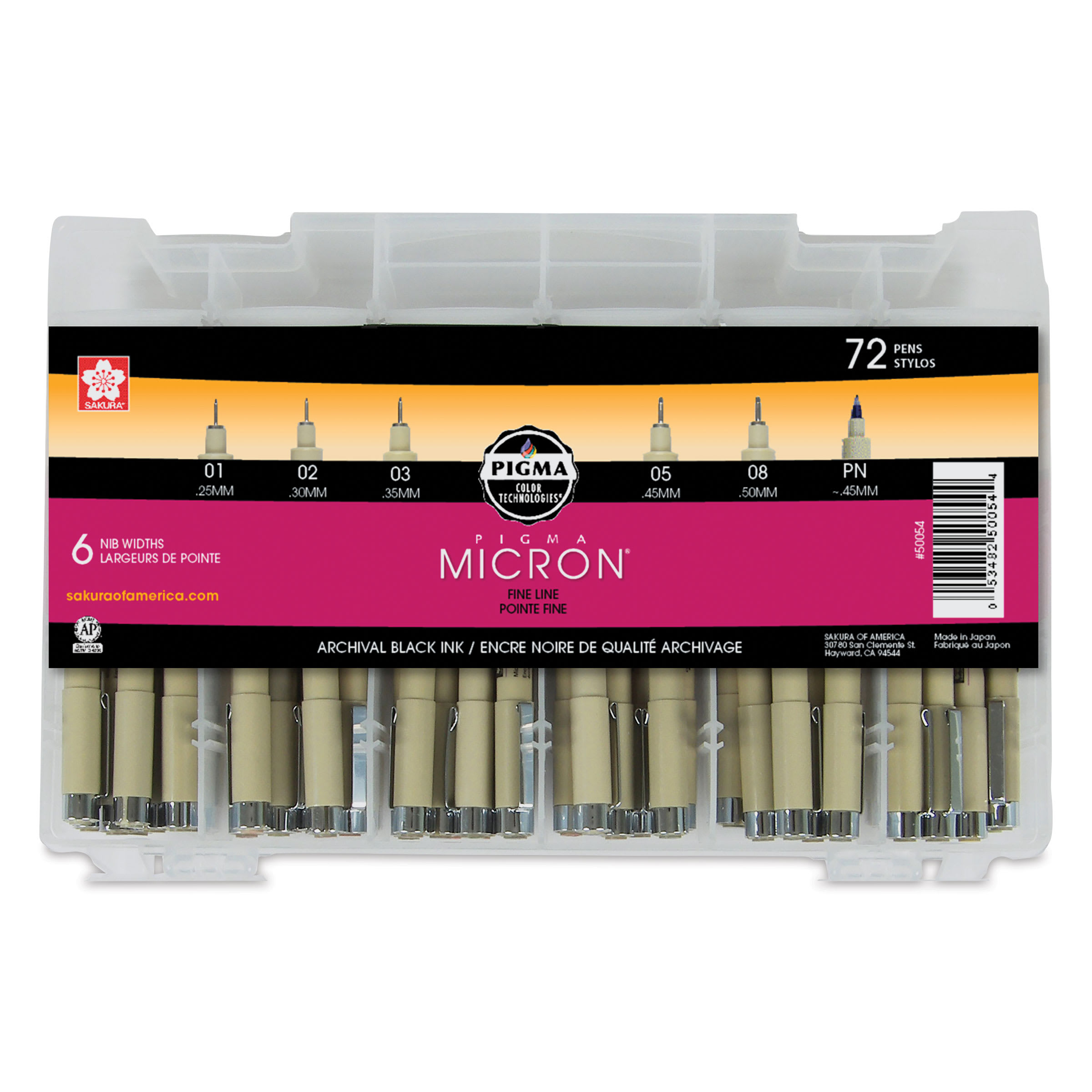 Pigma Micron Pens Classroom Set, Black, 72-Pieces with Reusable Storage Case