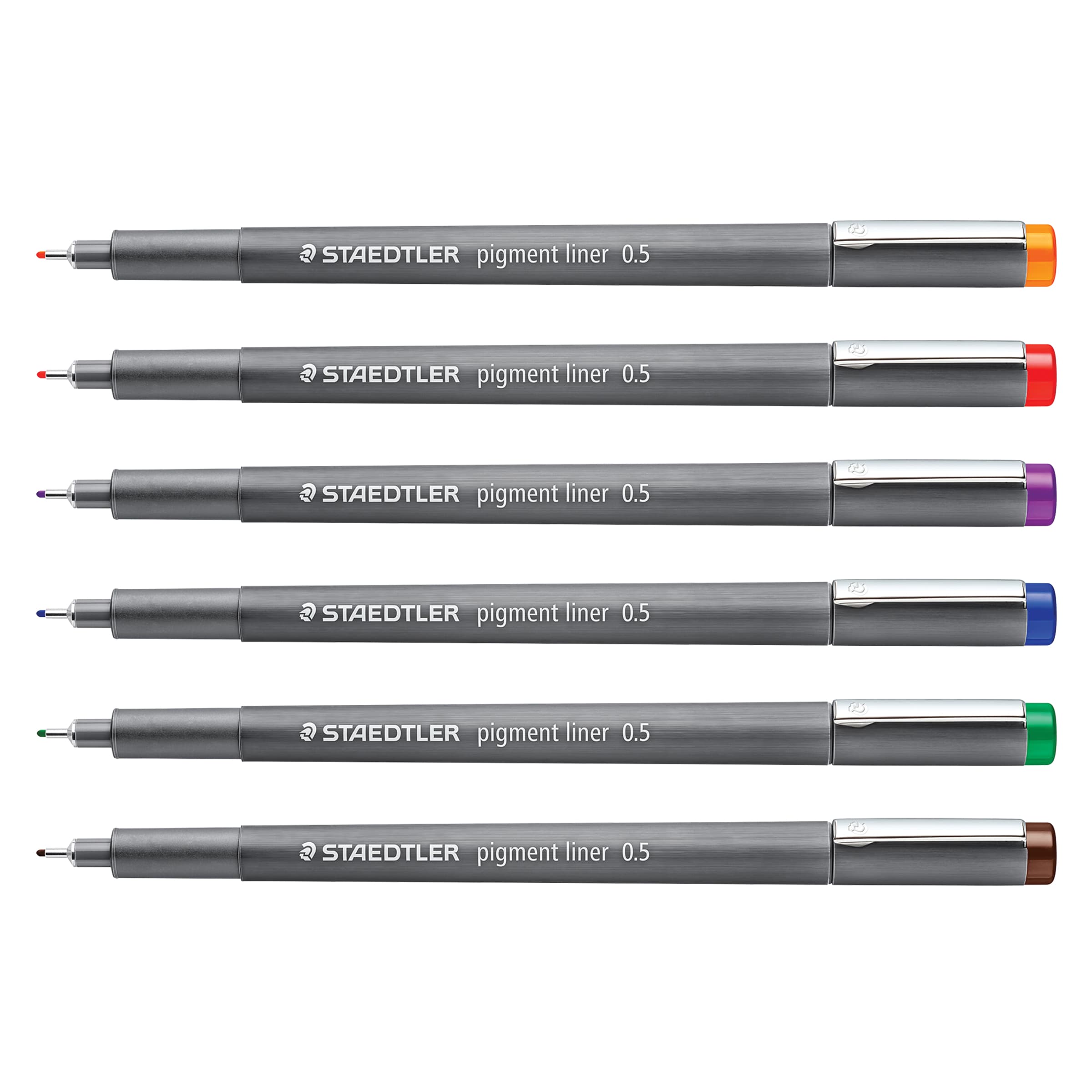 Staedtler Pigment Liner Pens - Set of 6, Assorted Colors, Fine Tip, 0.5 mm