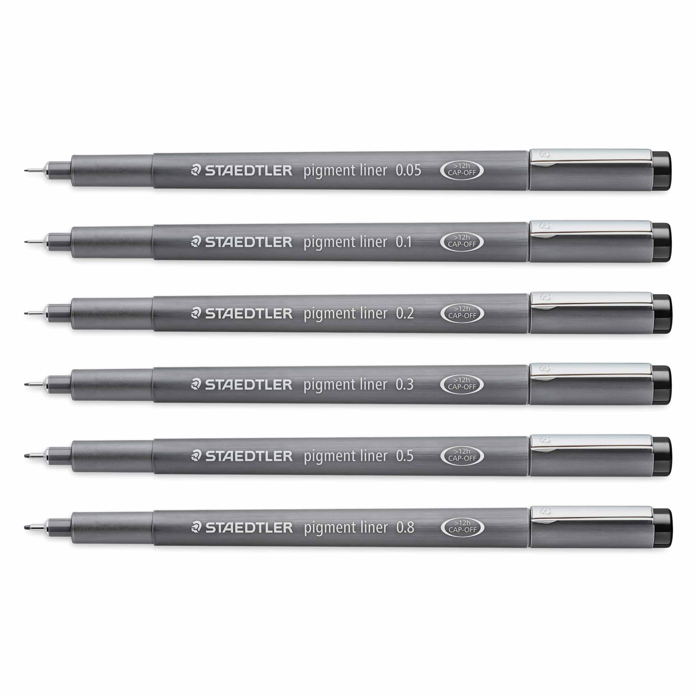Staedtler Pigment Liner Pens - Set of 6, Black, Fine Tip, Assorted Sizes