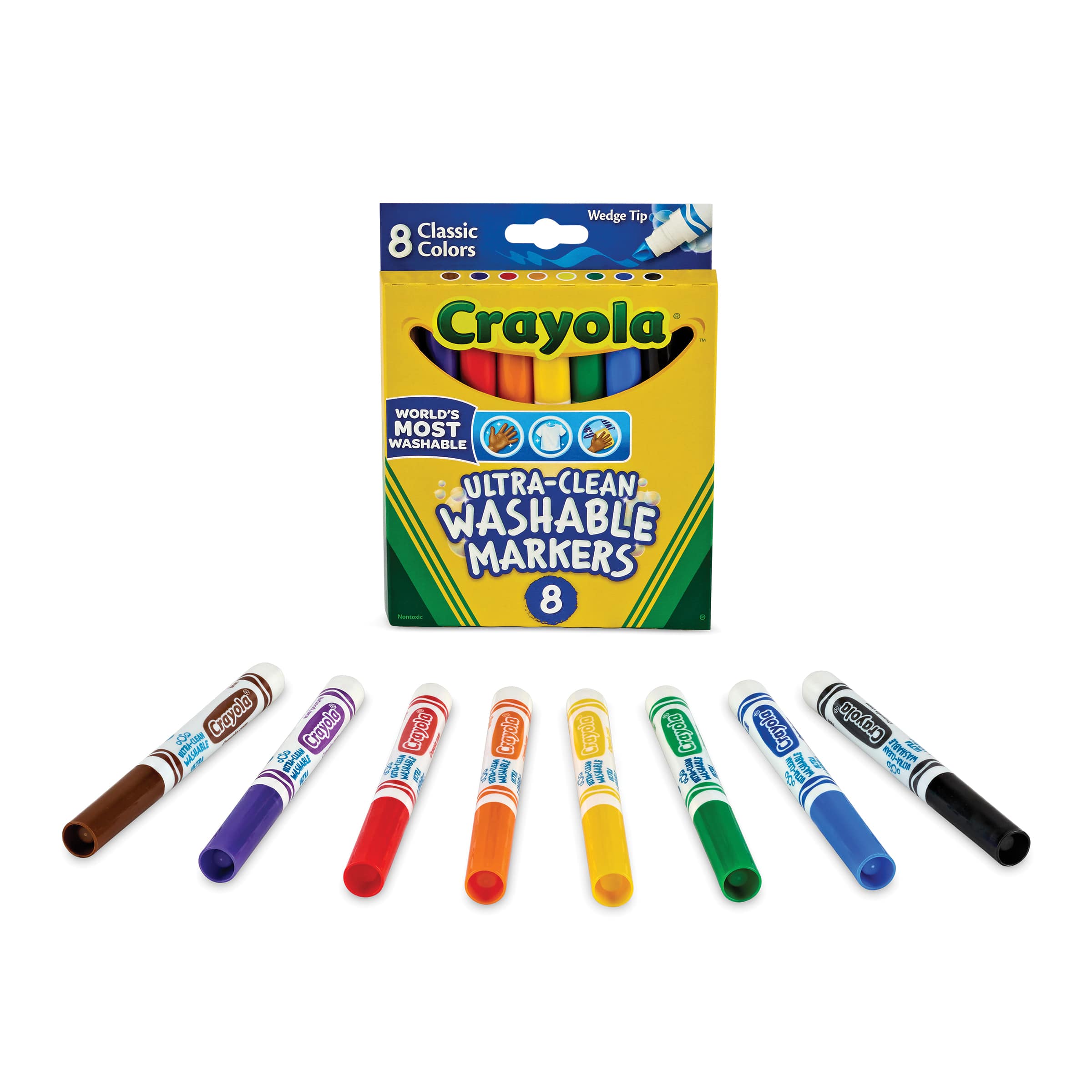 Crayola Ultra-Clean Washable Markers, Wedge Tip, Assorted, 8/Pack (58-7808), Red | Quill