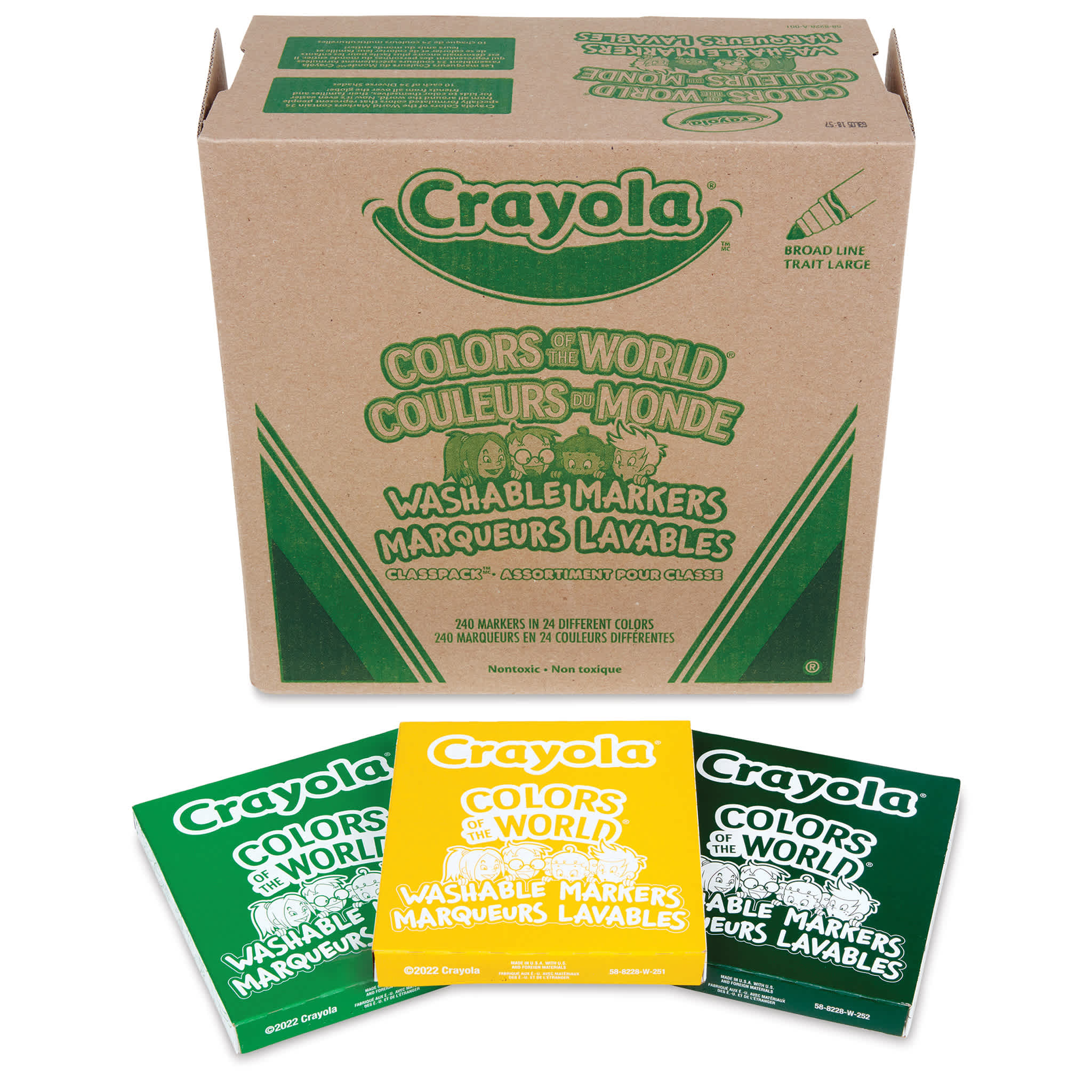 Crayola Colors of the World Washable Marker, Broad Line, Assorted Colors, 24/Pack, 10 Packs/Carton (588228)
