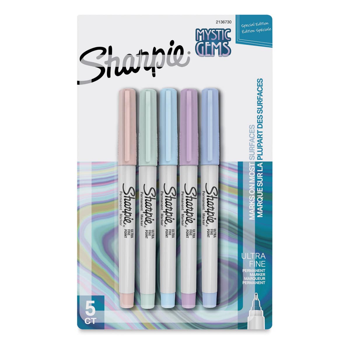 Cosmic Color Permanent Markers, Ultra Fine Point, Gray Barrels, Assorted Ink Colors, Pack Of 5 Markers