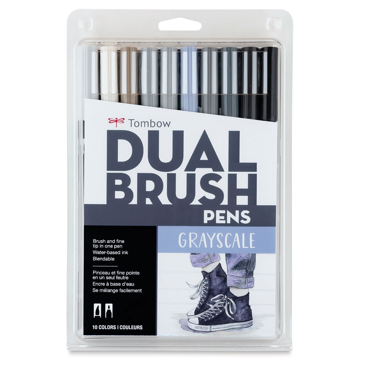 Tombow Dual Brush Pens - Set of 10, Gray Scale Colors