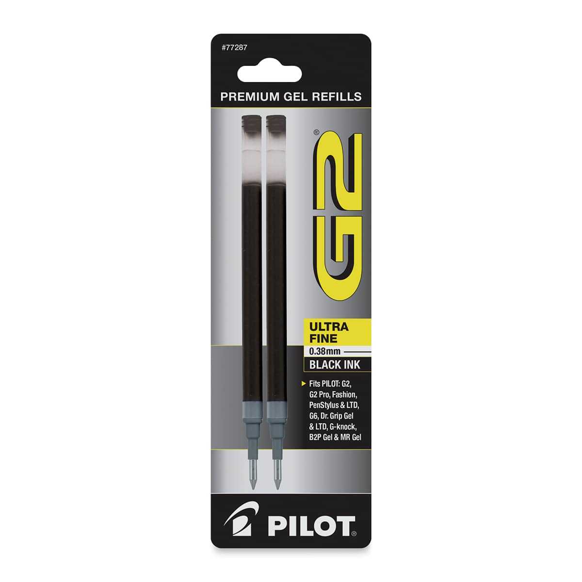 Pilot G2 Gel-Ink Pen Refill, Ultra Fine Tip, Black, 2/Pack (77287)