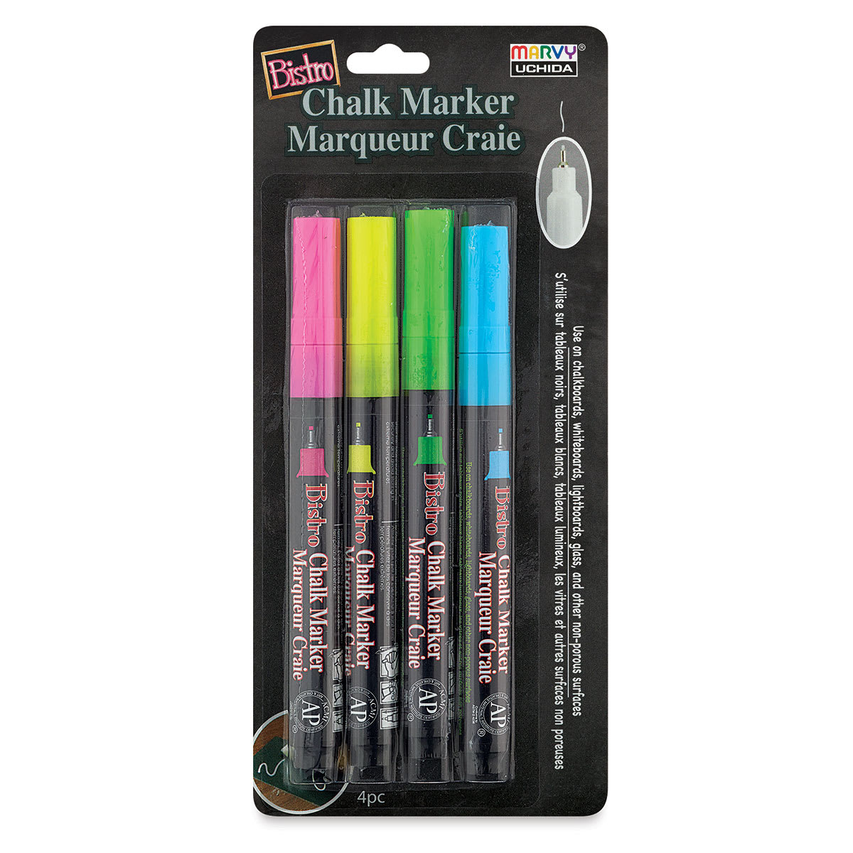 Marvy Uchida Bistro Chalk Markers, Extra Fine Tip, Fluorescent Colors, 4/Pack (UCH4854A), Blue | Quill