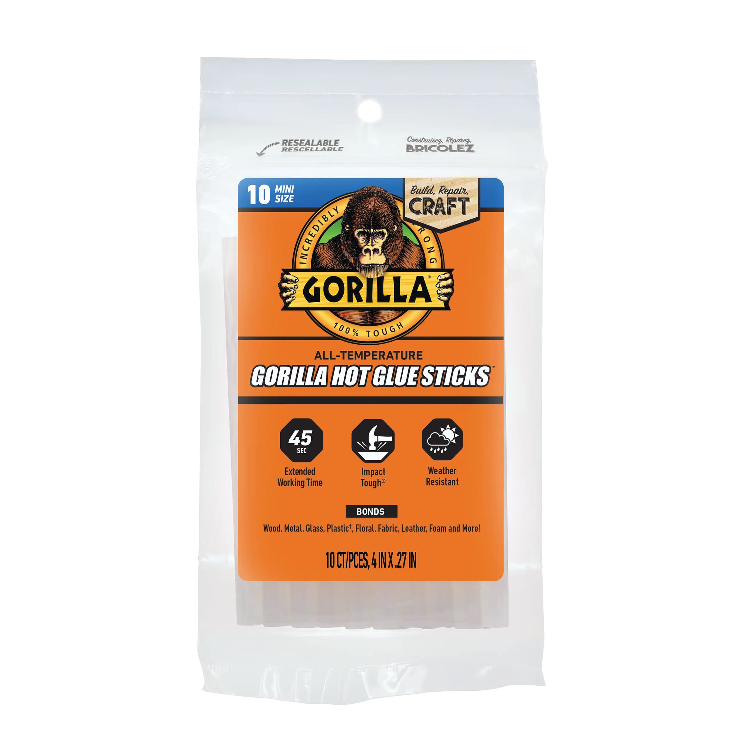 Gorilla .27 in. D X 4 in. L All Purpose Mini Glue Sticks Clear 10 pk