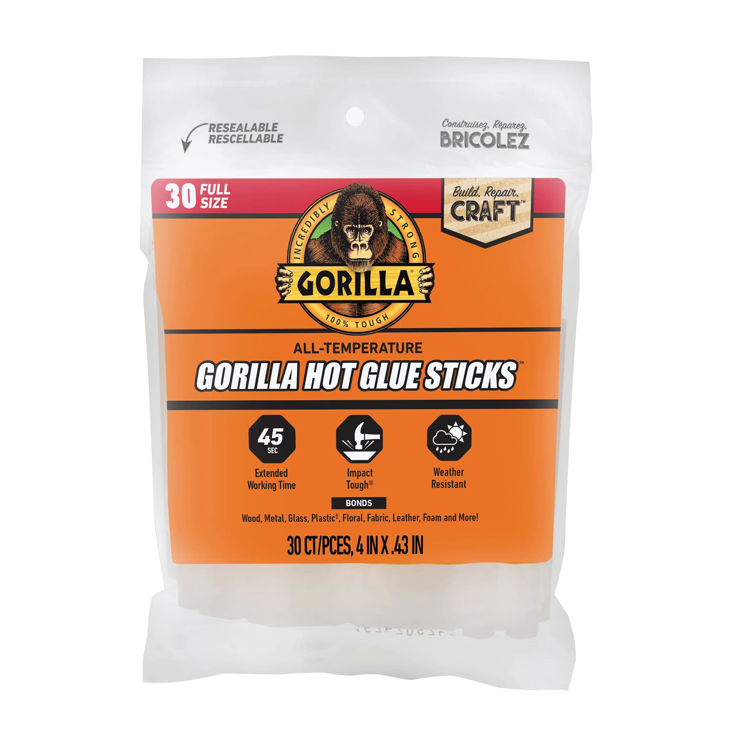 6 Packs: 30 ct. (180 total) Gorilla® Full Size Hot Glue Sticks By Gorilla Glue in Clear | 4" x 0.47"